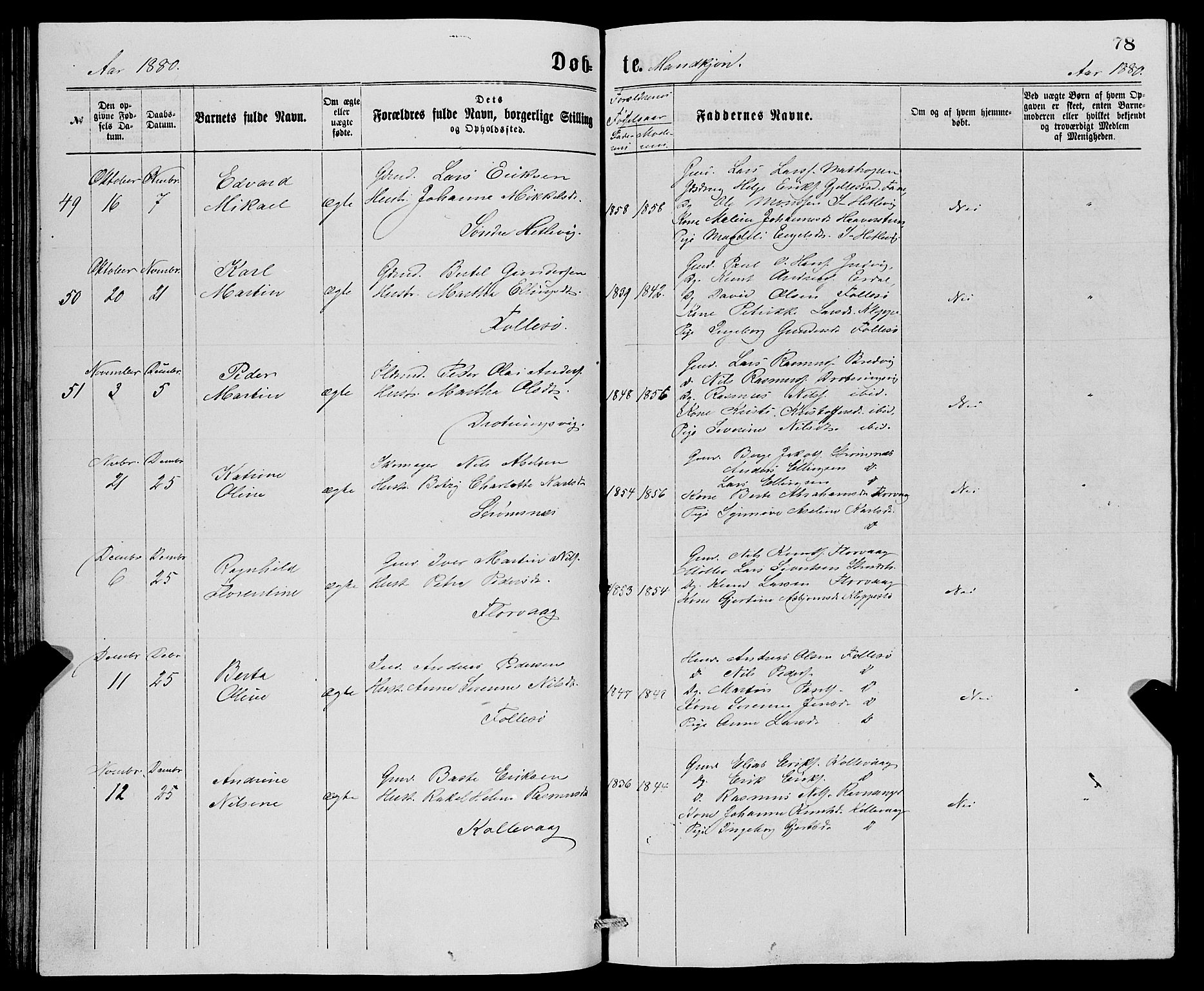 Askøy Sokneprestembete, SAB/A-74101/H/Ha/Hab/Haba/L0007: Parish register (copy) no. A 7, 1871-1881, p. 78