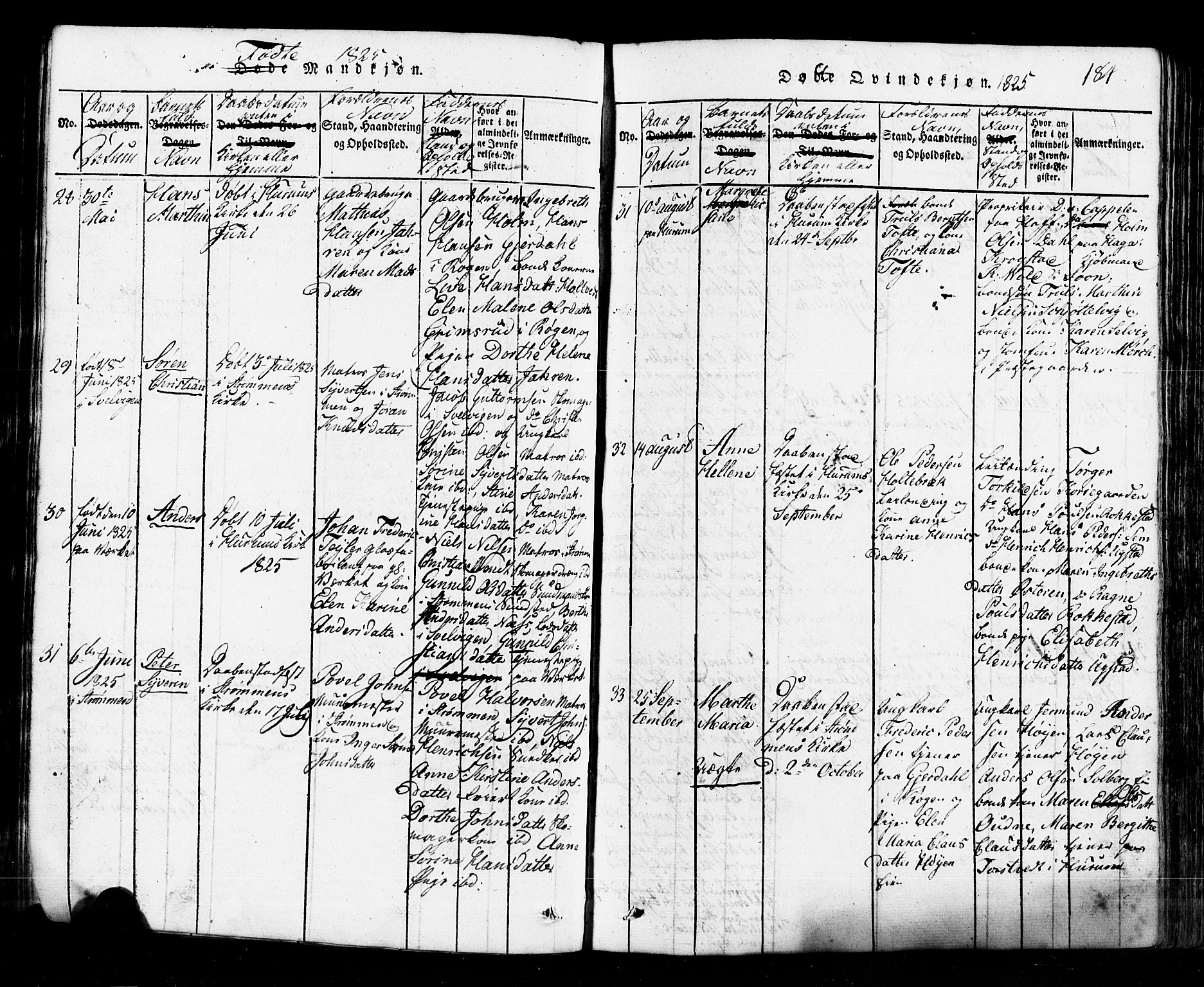 Hurum kirkebøker, AV/SAKO-A-229/G/Ga/L0001: Parish register (copy) no. I 1, 1816-1826, p. 184