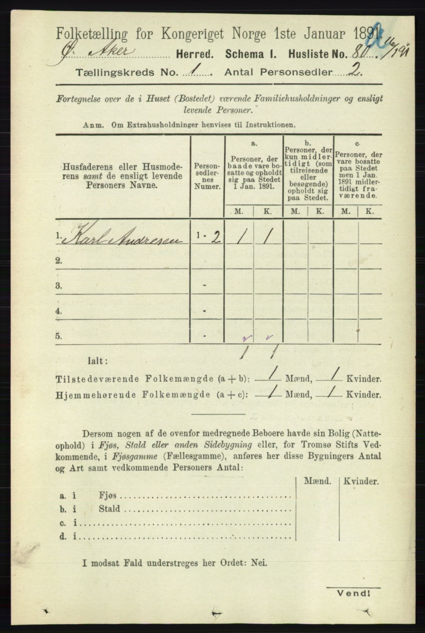 RA, 1891 census for 0218 Aker, 1891, p. 140