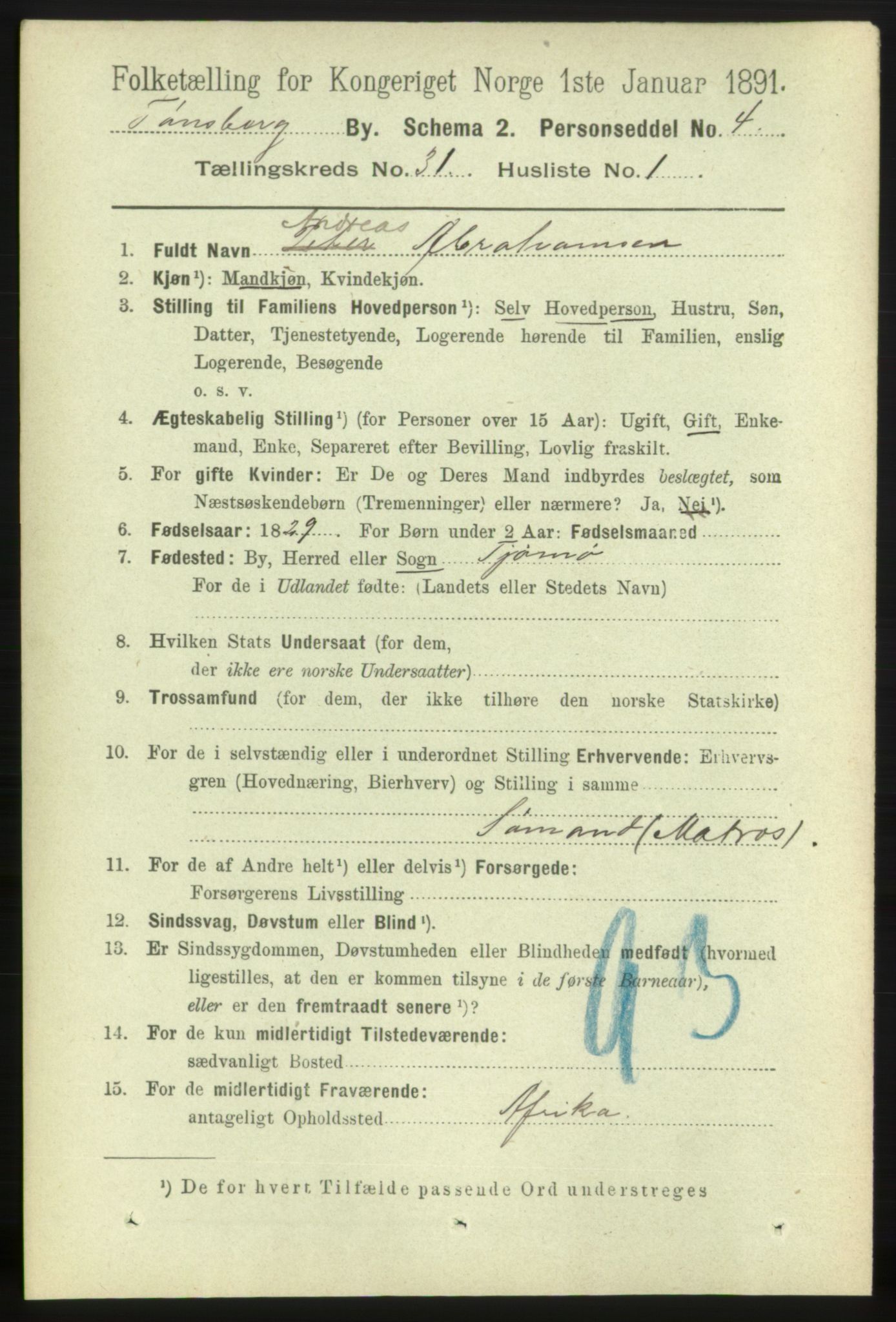 RA, 1891 census for 0705 Tønsberg, 1891, p. 7379