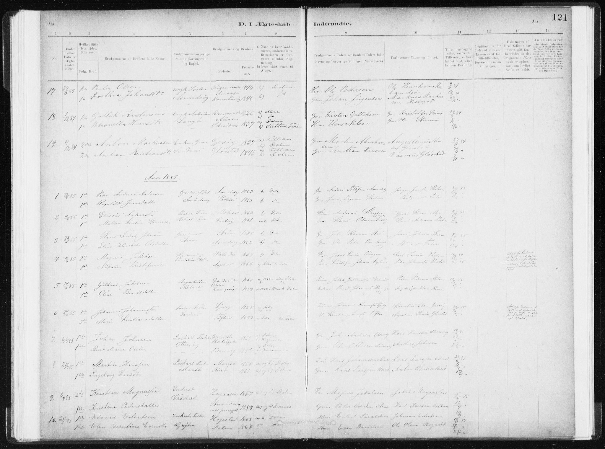 Ministerialprotokoller, klokkerbøker og fødselsregistre - Sør-Trøndelag, SAT/A-1456/634/L0533: Parish register (official) no. 634A09, 1882-1901, p. 121