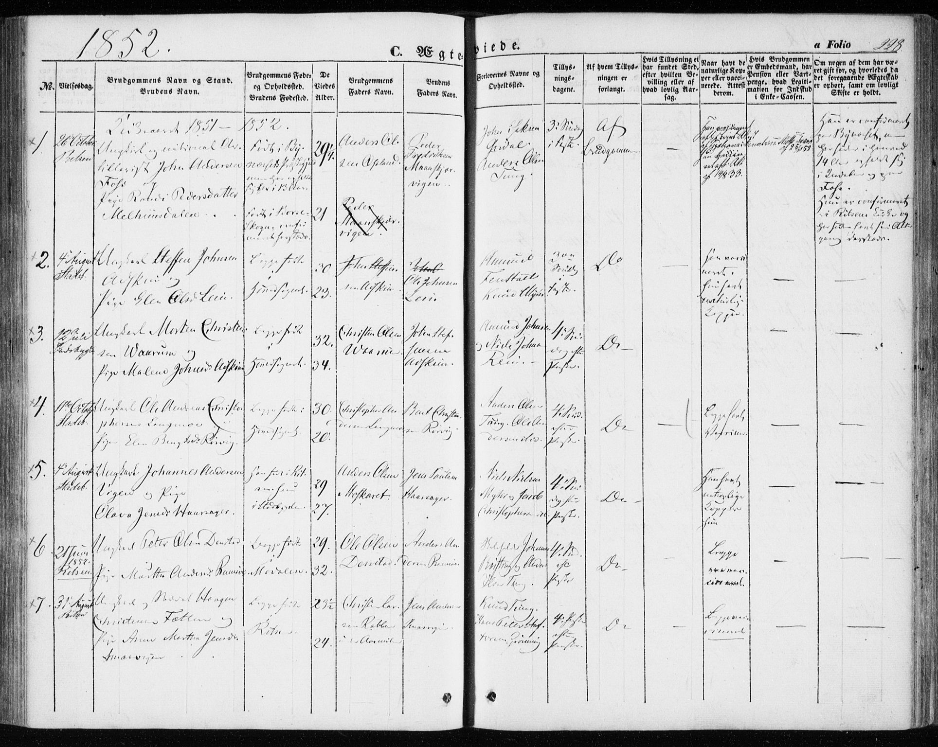 Ministerialprotokoller, klokkerbøker og fødselsregistre - Sør-Trøndelag, SAT/A-1456/646/L0611: Parish register (official) no. 646A09, 1848-1857, p. 228