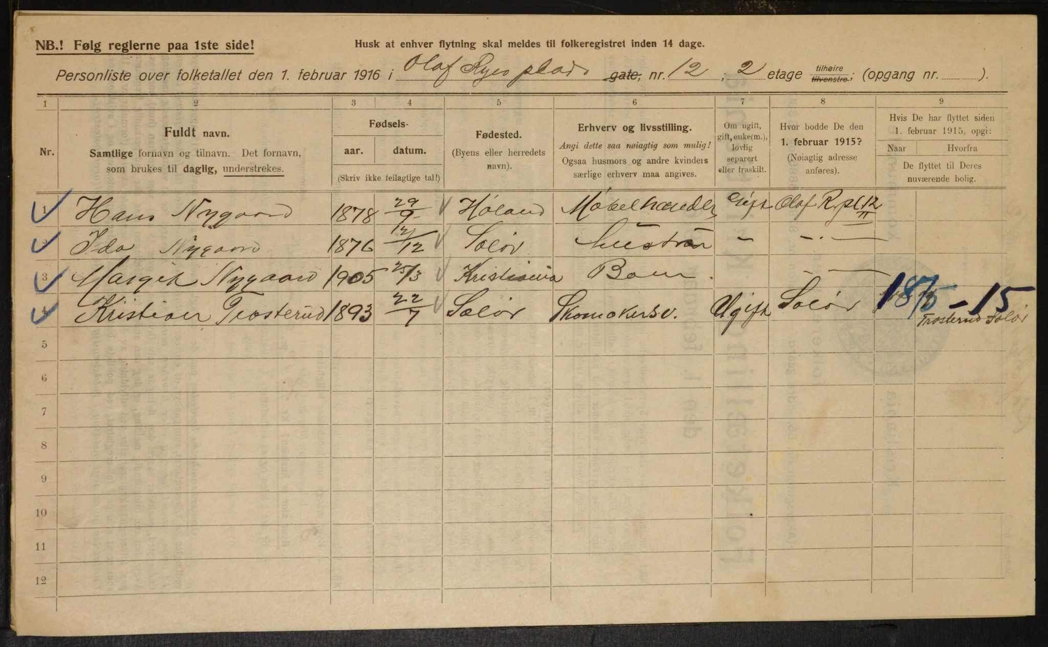 OBA, Municipal Census 1916 for Kristiania, 1916, p. 77165