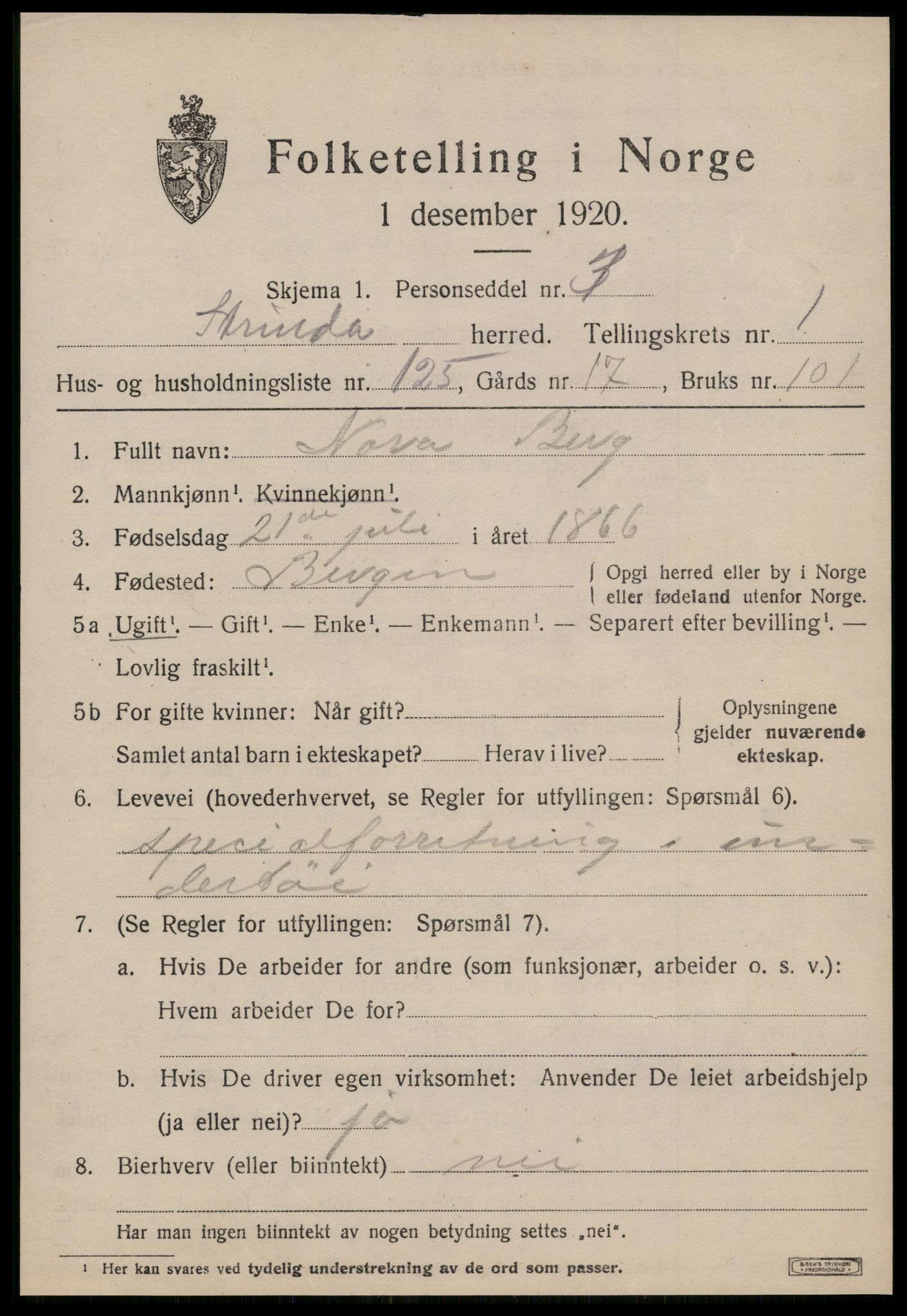 SAT, 1920 census for Strinda, 1920, p. 6012