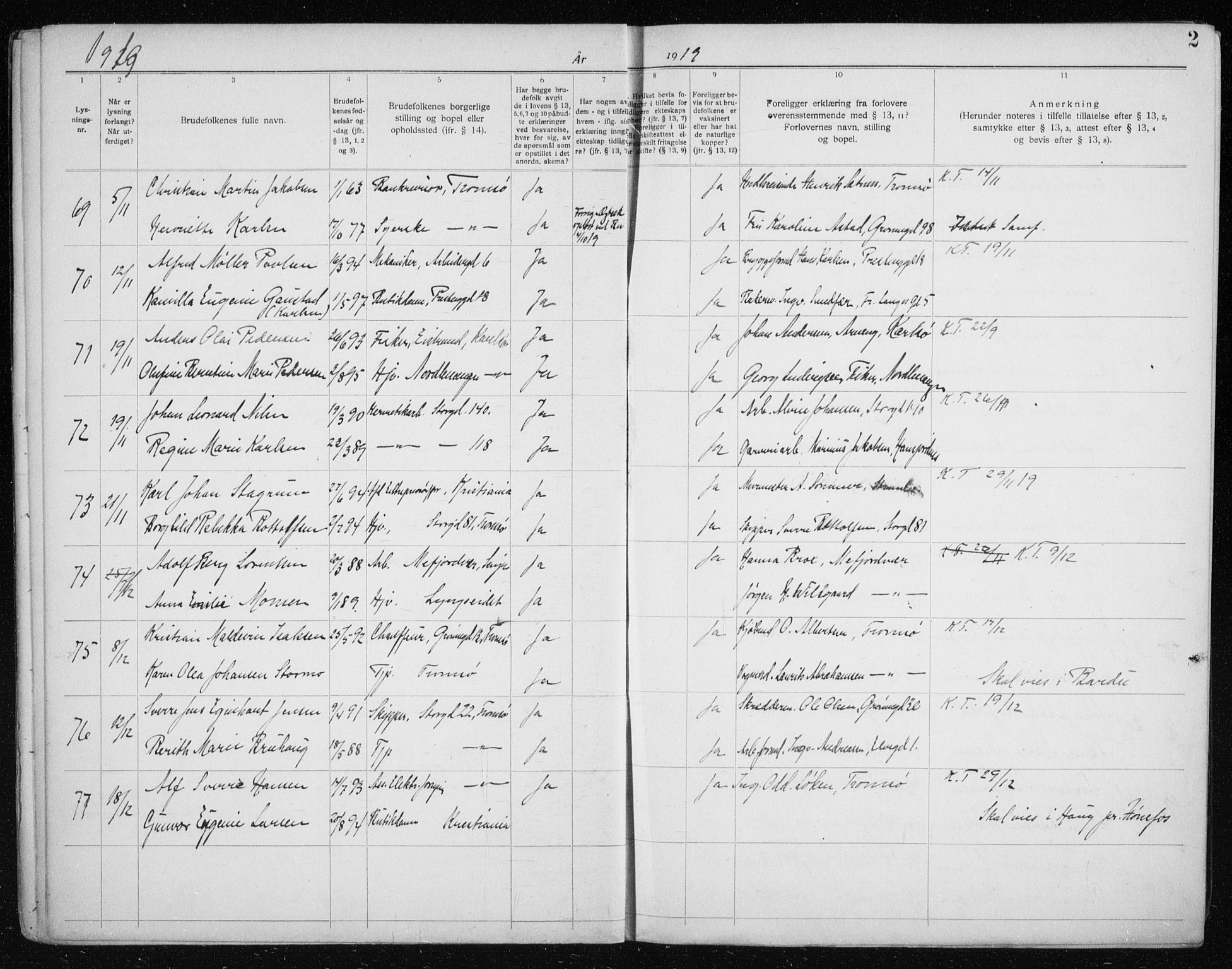 Tromsø sokneprestkontor/stiftsprosti/domprosti, AV/SATØ-S-1343/H/Hc/L0100: Banns register no. 100, 1919-1933, p. 2