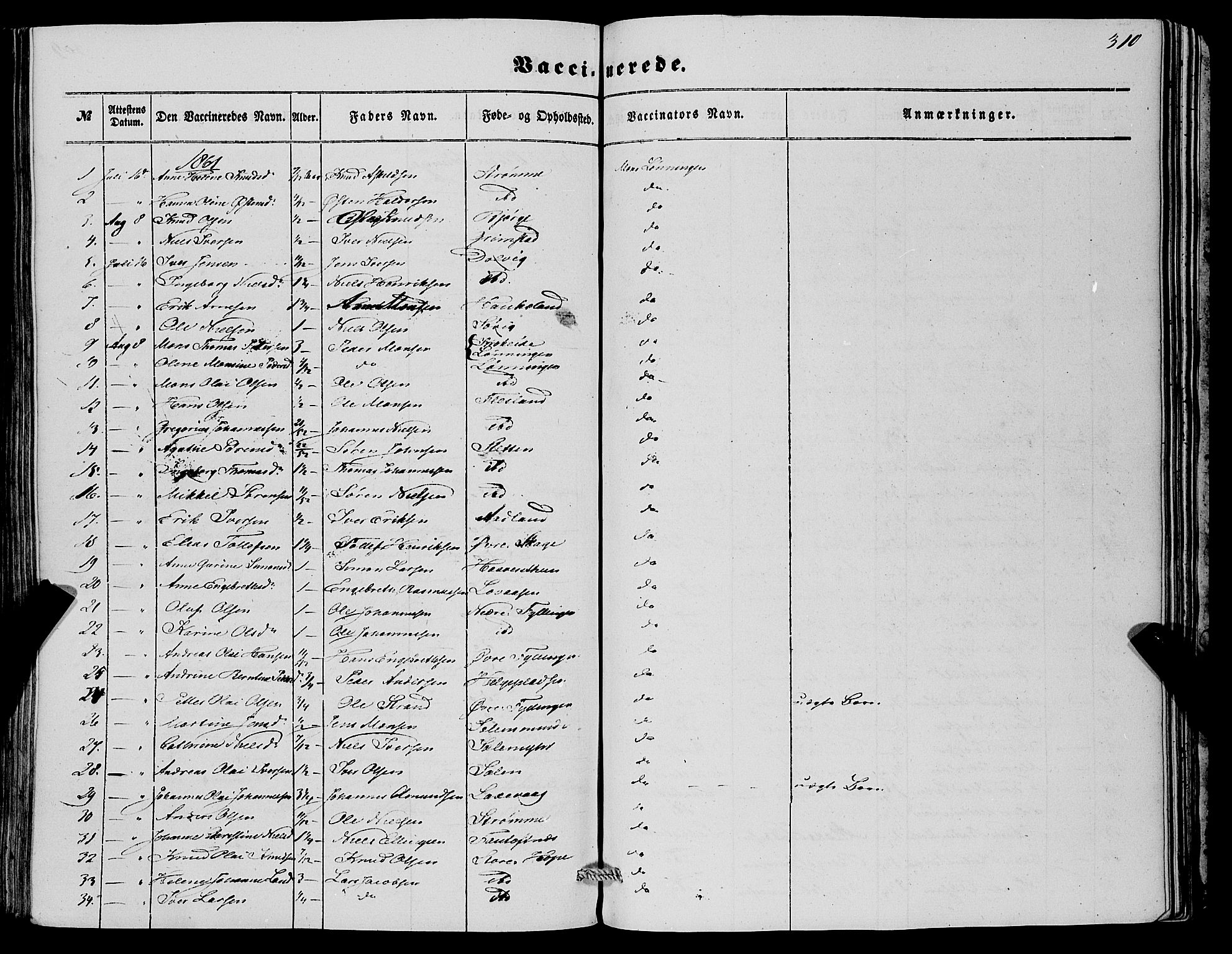 Fana Sokneprestembete, AV/SAB-A-75101/H/Haa/Haaa/L0011: Parish register (official) no. A 11, 1851-1862, p. 310