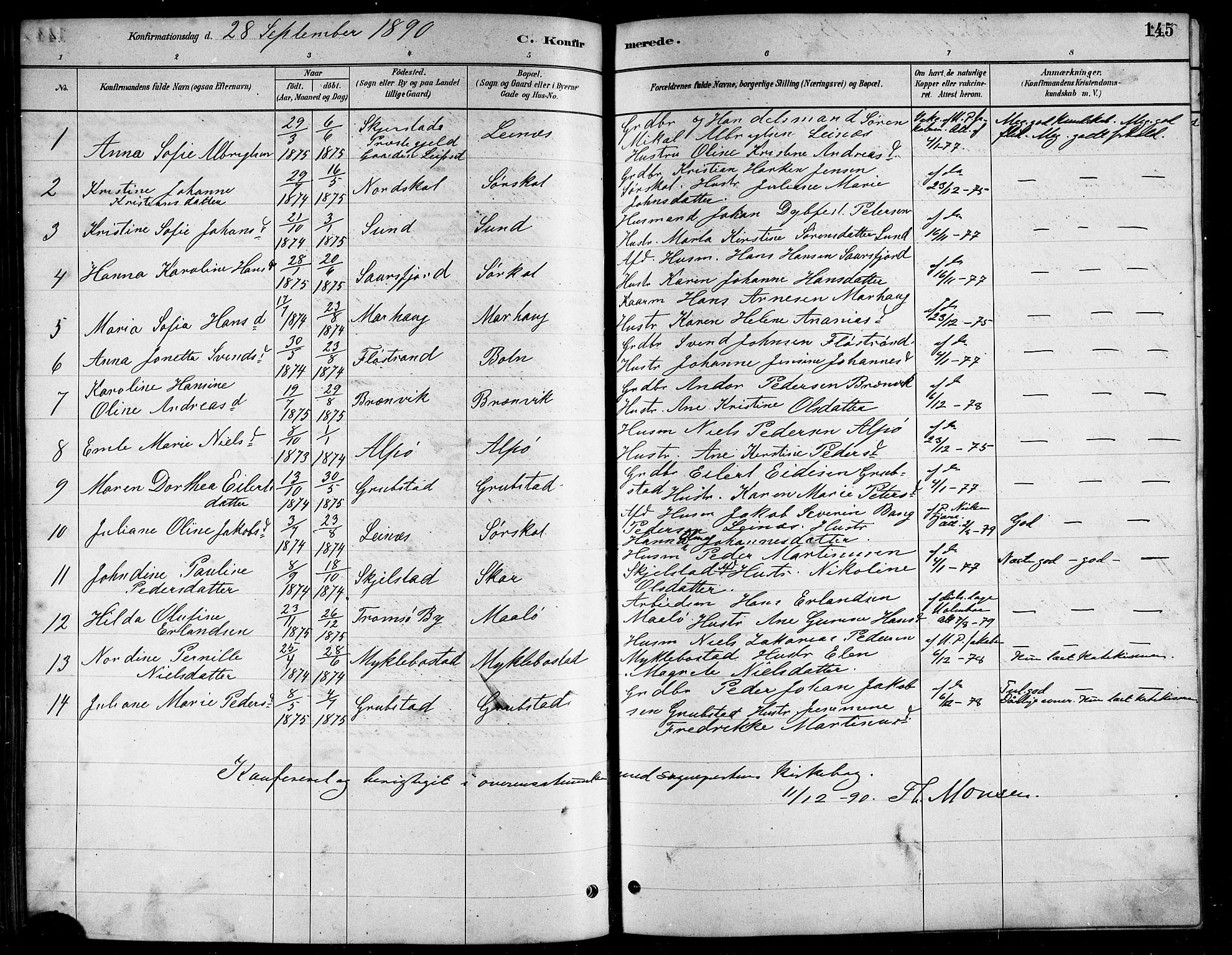 Ministerialprotokoller, klokkerbøker og fødselsregistre - Nordland, SAT/A-1459/857/L0828: Parish register (copy) no. 857C03, 1879-1908, p. 145