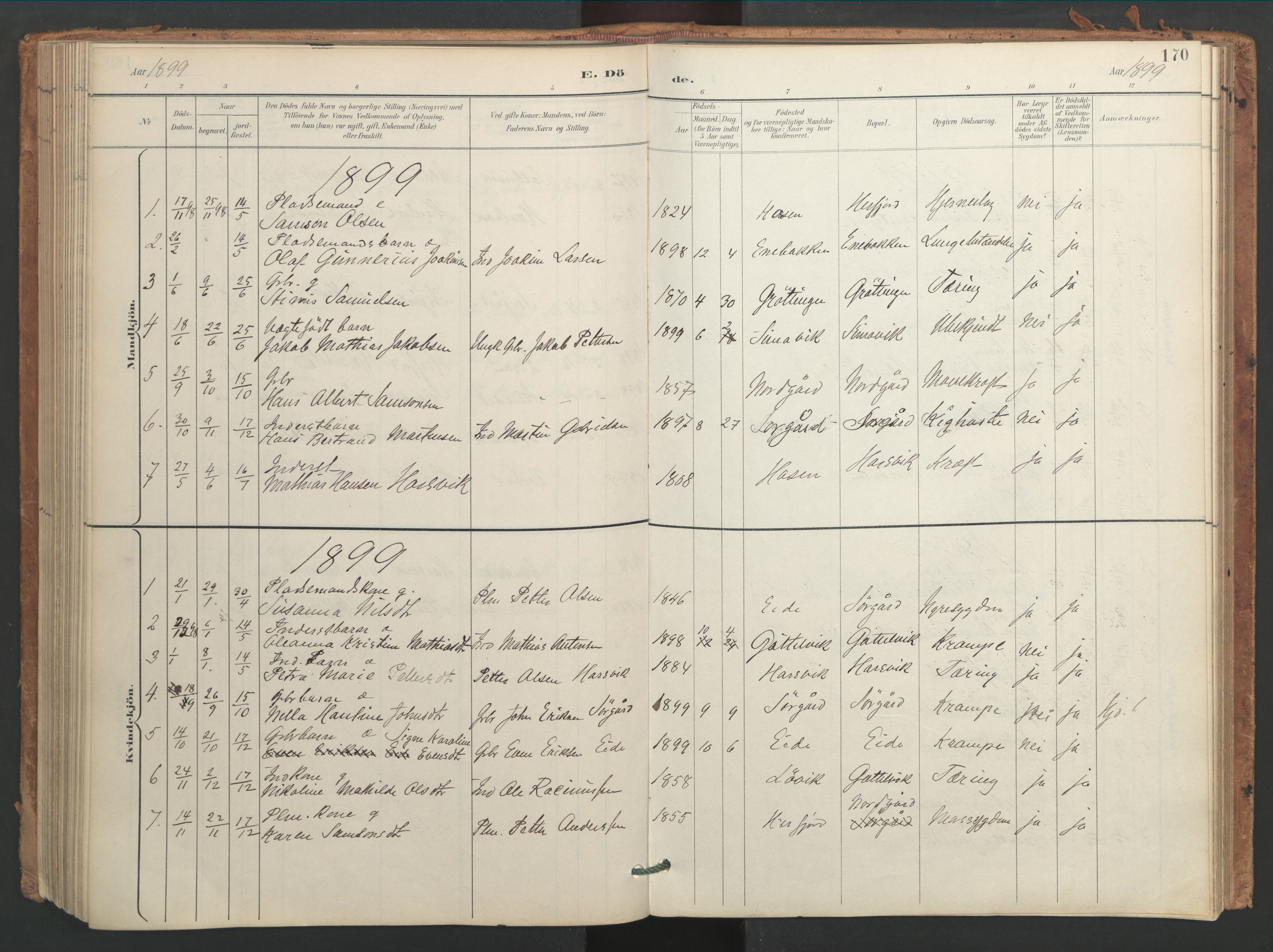 Ministerialprotokoller, klokkerbøker og fødselsregistre - Sør-Trøndelag, SAT/A-1456/656/L0693: Parish register (official) no. 656A02, 1894-1913, p. 170
