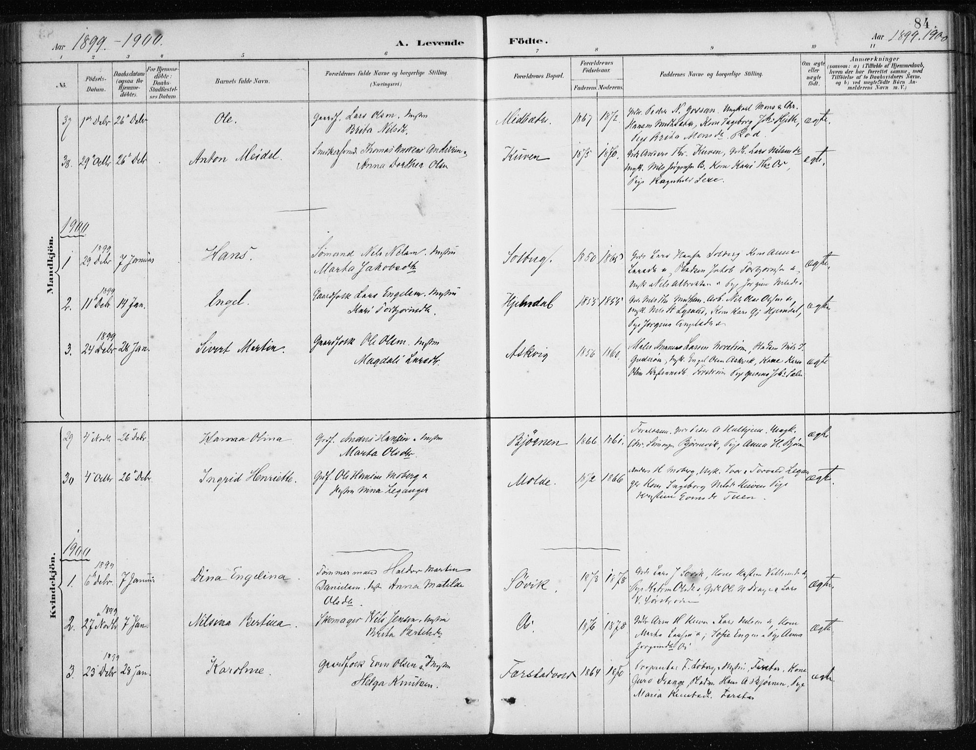 Os sokneprestembete, SAB/A-99929: Parish register (official) no. B 1, 1885-1902, p. 84