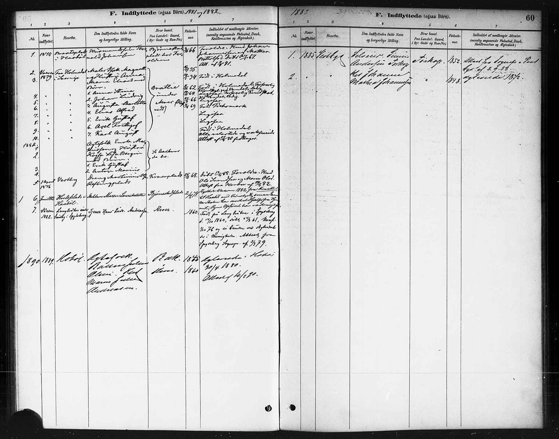 Ås prestekontor Kirkebøker, SAO/A-10894/F/Fc/L0001: Parish register (official) no. III 1, 1881-1891, p. 60