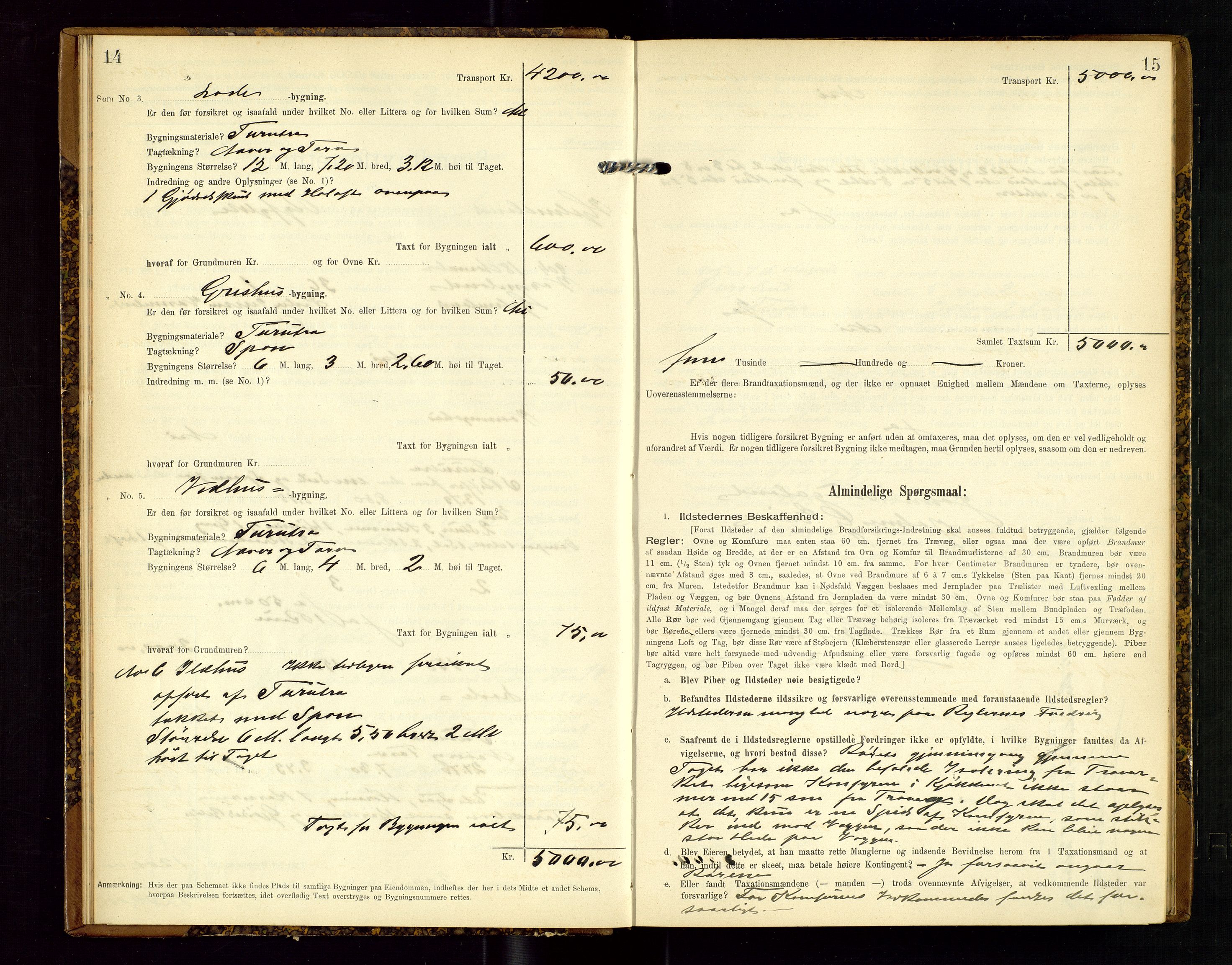 Hjelmeland lensmannskontor, AV/SAST-A-100439/Gob/L0002: "Brandtaxationsprotokol", 1904-1920, p. 14-15
