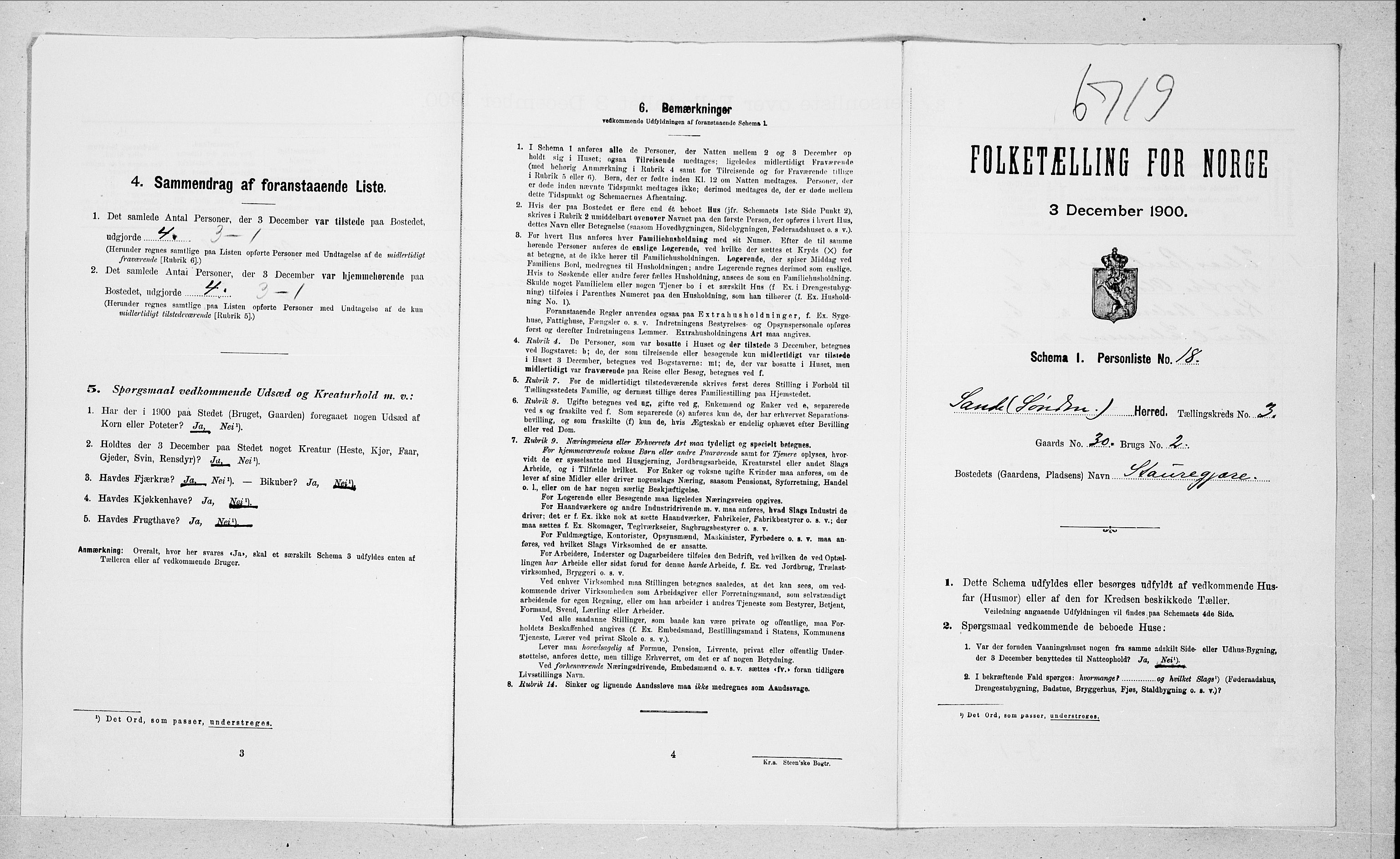 SAT, 1900 census for Sande, 1900, p. 336