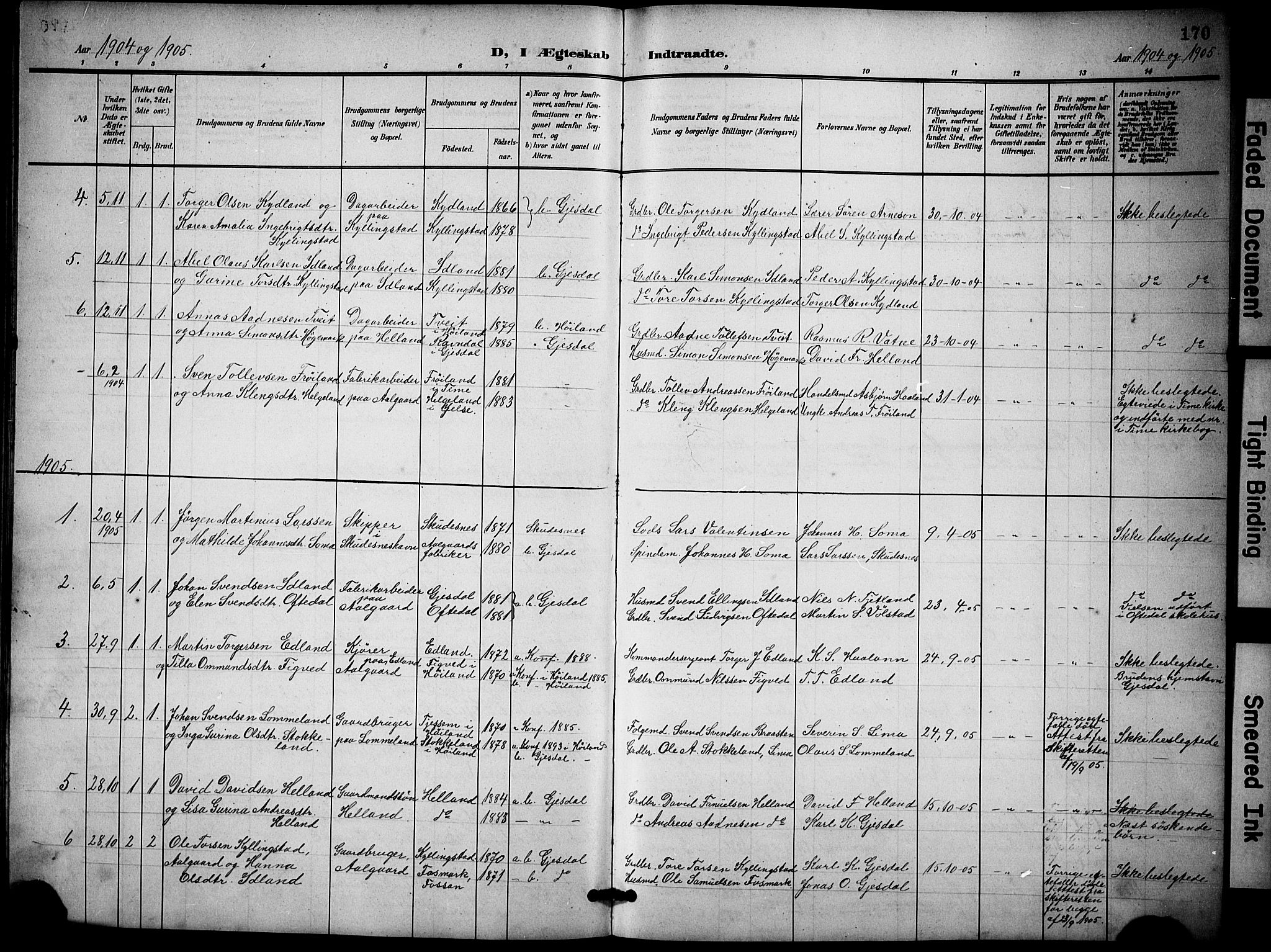 Lye sokneprestkontor, SAST/A-101794/001/30BB/L0009: Parish register (copy) no. B 9, 1902-1923, p. 170