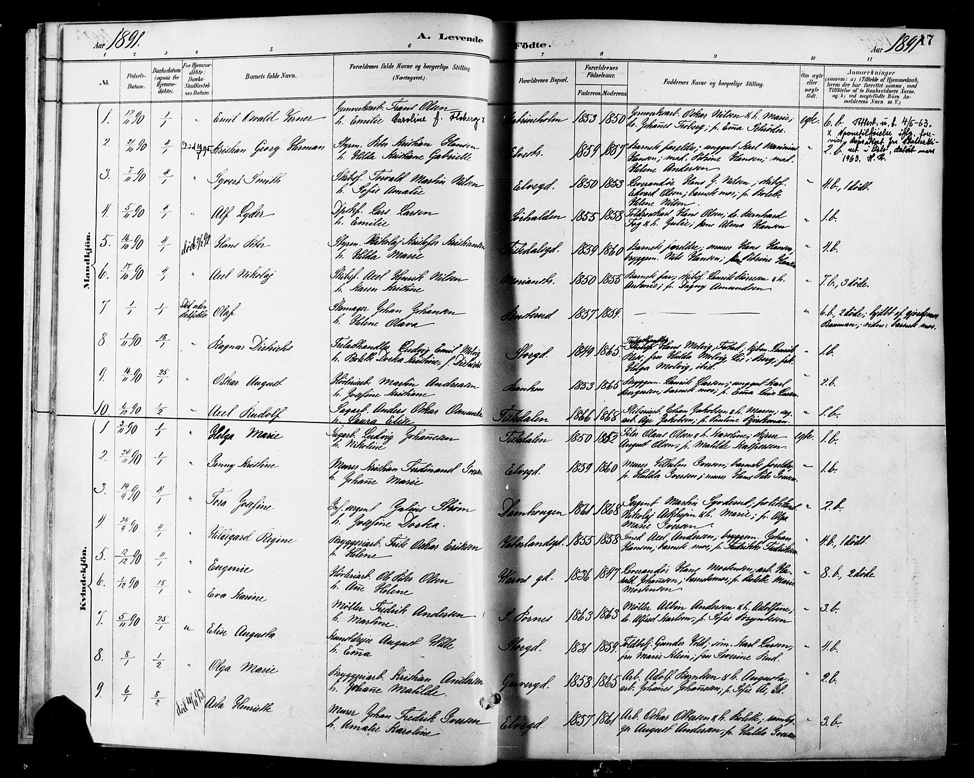 Halden prestekontor Kirkebøker, SAO/A-10909/F/Fa/L0013: Parish register (official) no. I 13, 1890-1906, p. 17