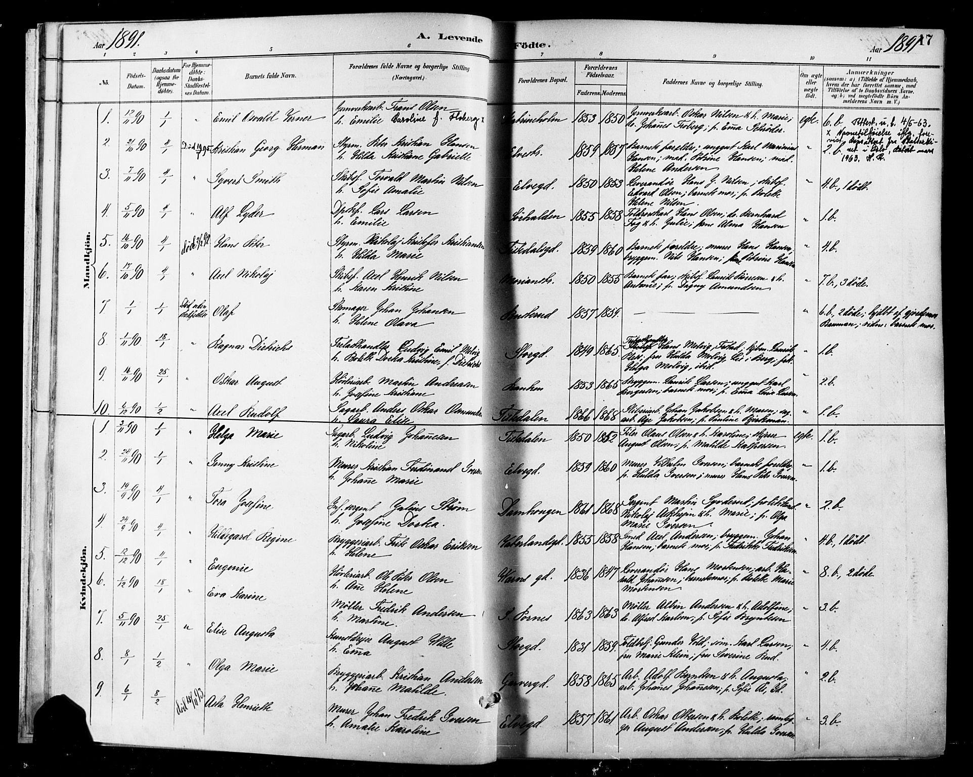 Halden prestekontor Kirkebøker, AV/SAO-A-10909/F/Fa/L0013: Parish register (official) no. I 13, 1890-1906, p. 17