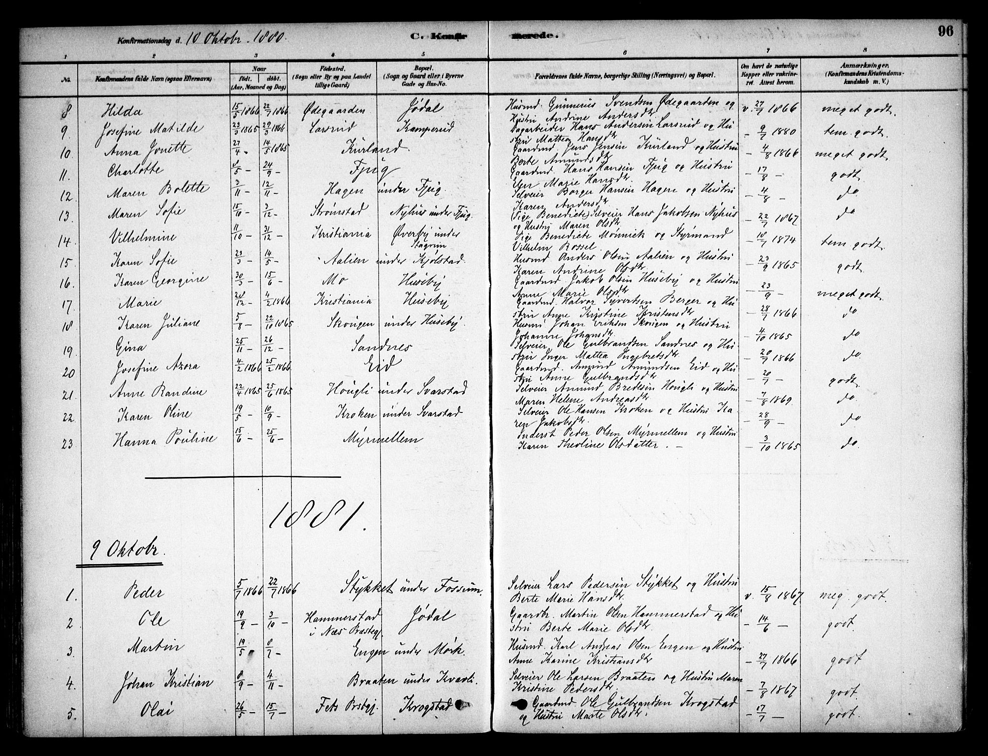 Aurskog prestekontor Kirkebøker, SAO/A-10304a/F/Fb/L0001: Parish register (official) no. II 1, 1878-1909, p. 96