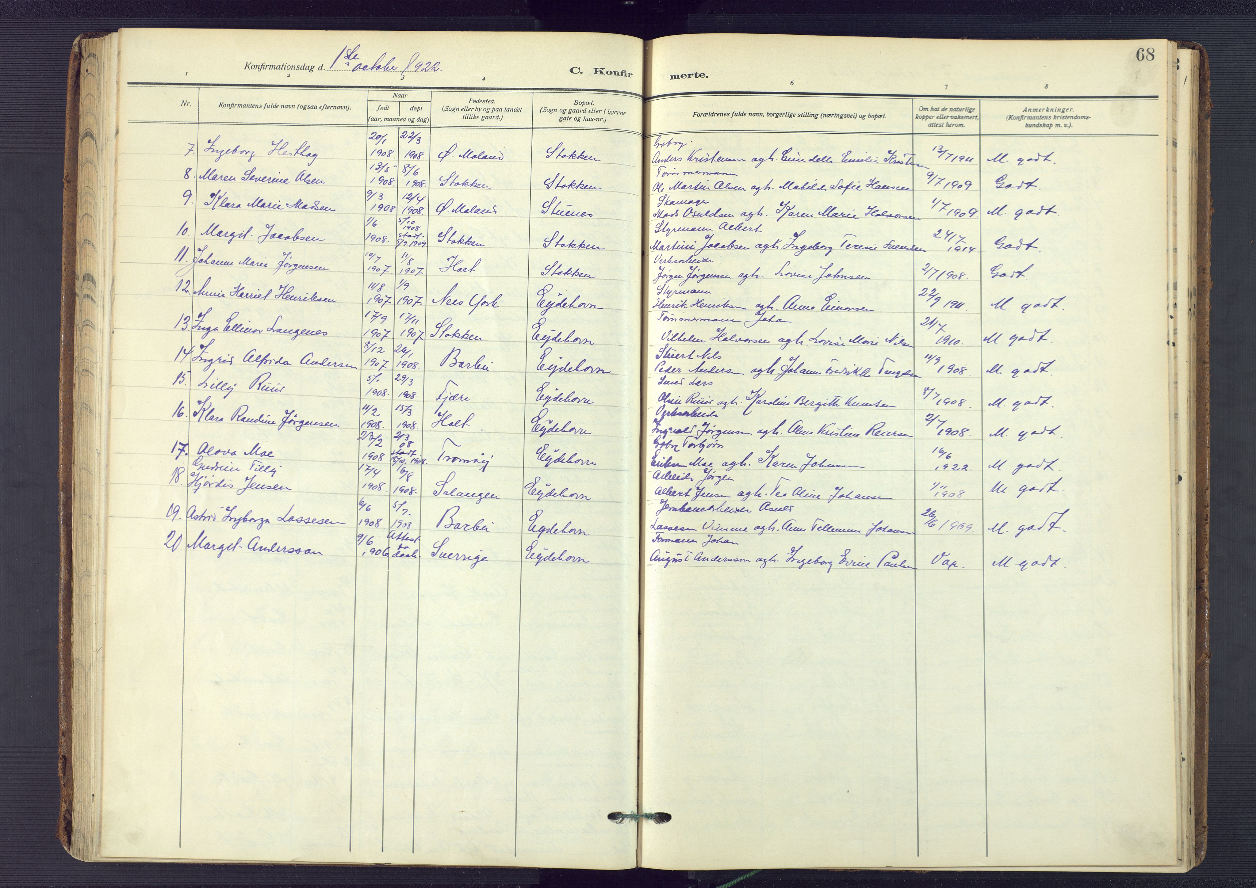 Austre Moland sokneprestkontor, AV/SAK-1111-0001/F/Fa/Fab/L0003: Parish register (official) no. A 3, 1914-1927, p. 68