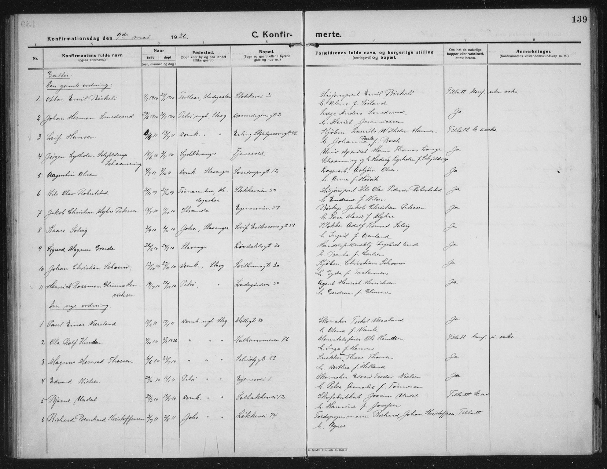 Domkirken sokneprestkontor, AV/SAST-A-101812/002/A/L0019: Parish register (official) no. A 35, 1916-1932, p. 139