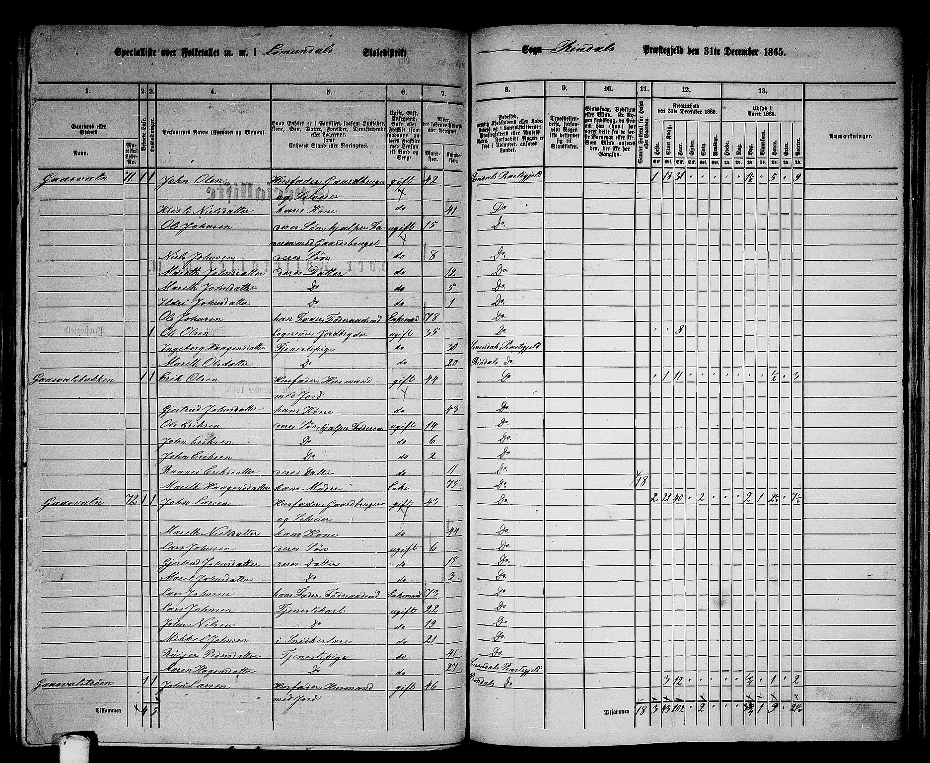 RA, 1865 census for Rindal, 1865, p. 6