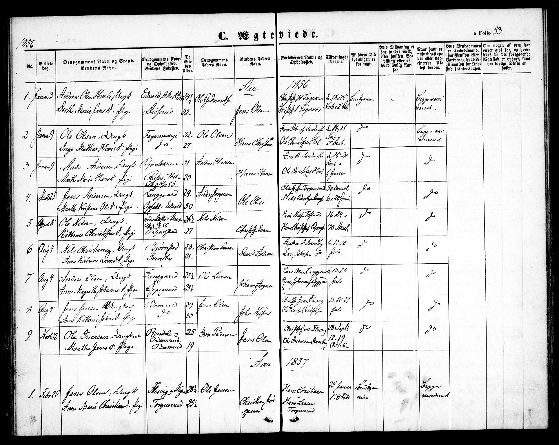 Hurdal prestekontor Kirkebøker, SAO/A-10889/F/Fb/L0001: Parish register (official) no. II 1, 1846-1859, p. 53