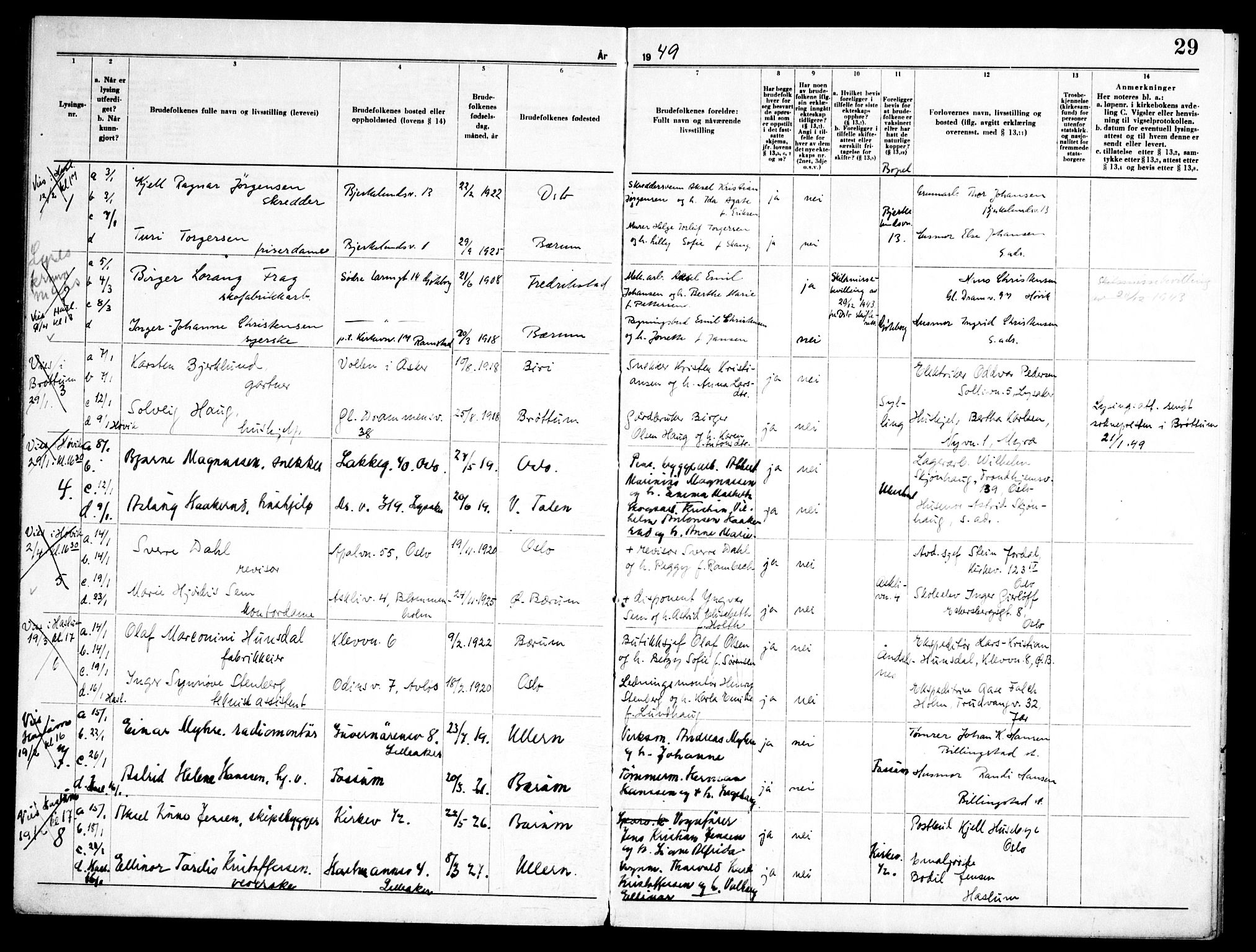 Østre Bærum prestekontor Kirkebøker, AV/SAO-A-10887/H/Ha/L0004: Banns register no. 4, 1947-1952, p. 29