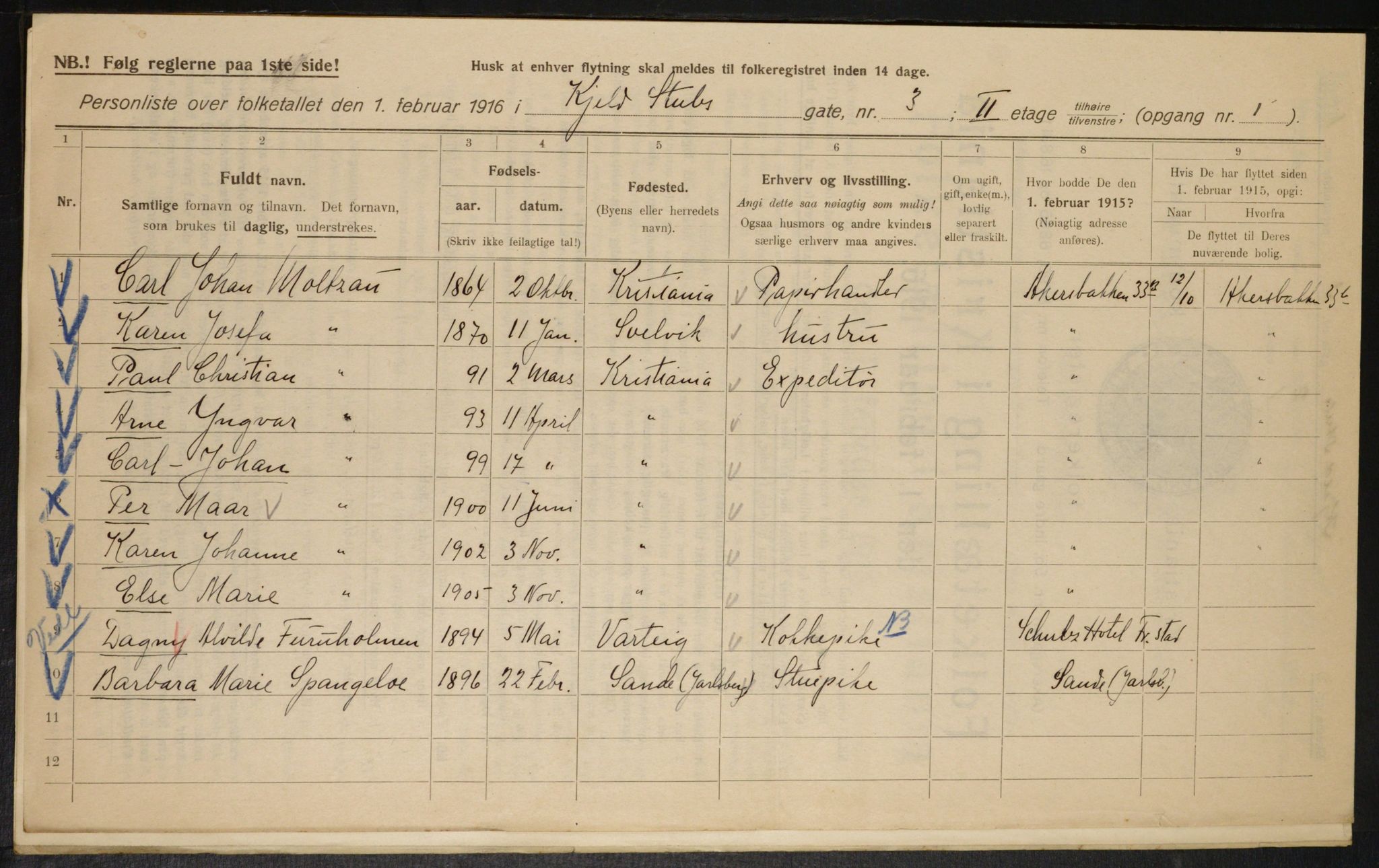 OBA, Municipal Census 1916 for Kristiania, 1916, p. 52608