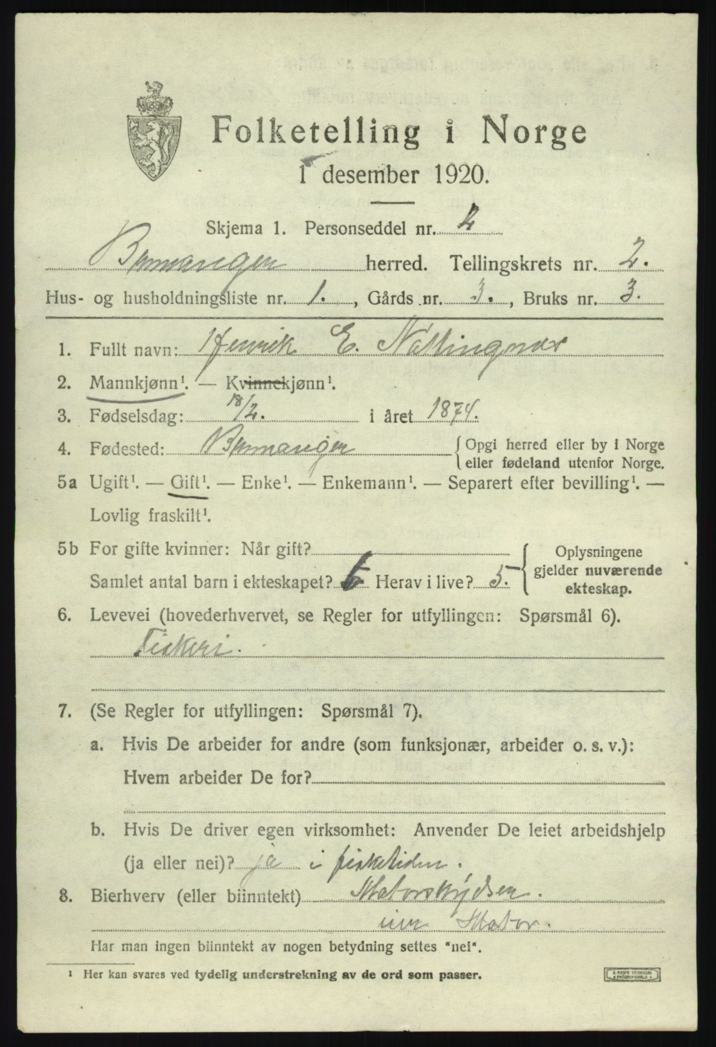 SAB, 1920 census for Bremanger, 1920, p. 1740