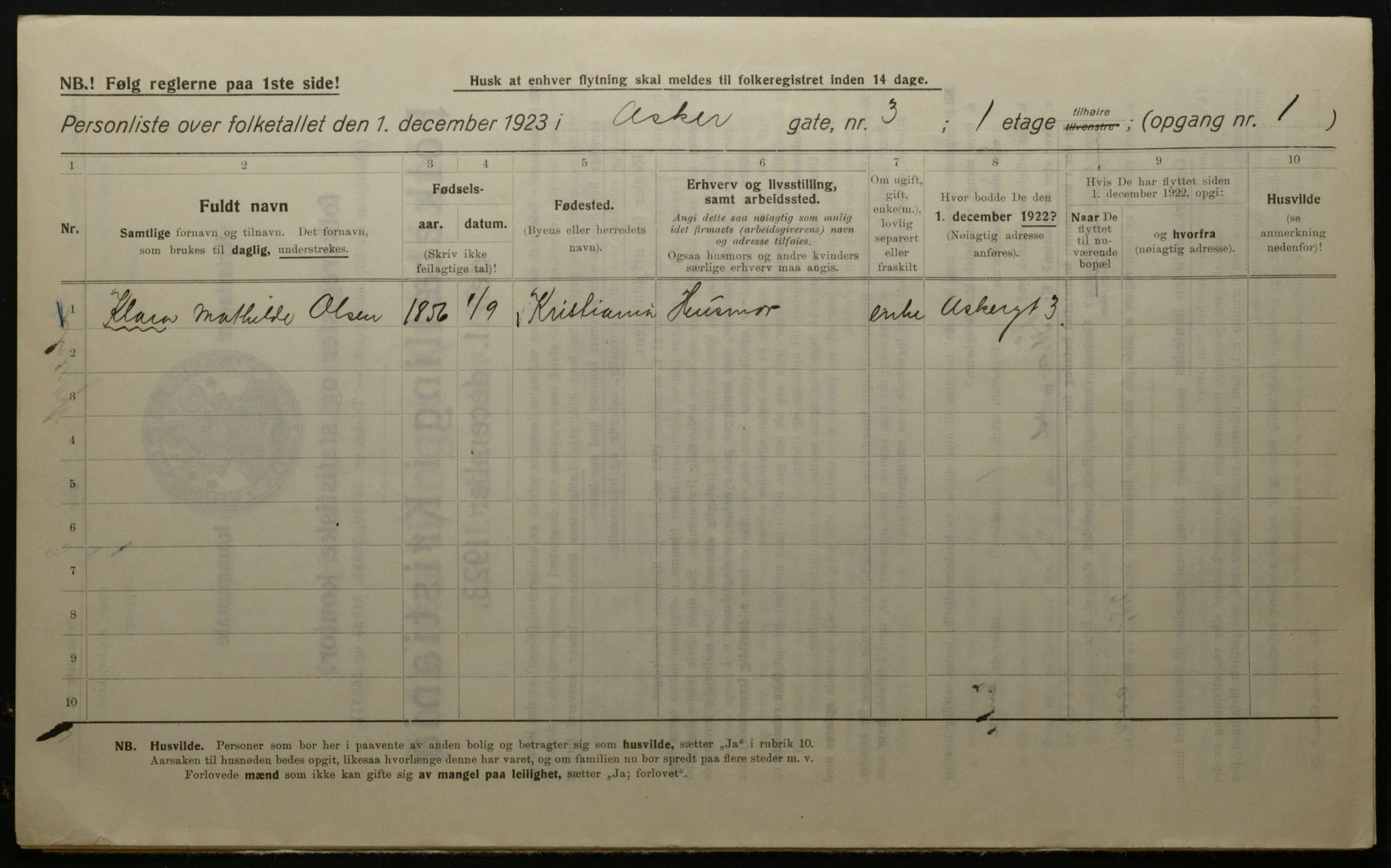 OBA, Municipal Census 1923 for Kristiania, 1923, p. 3168