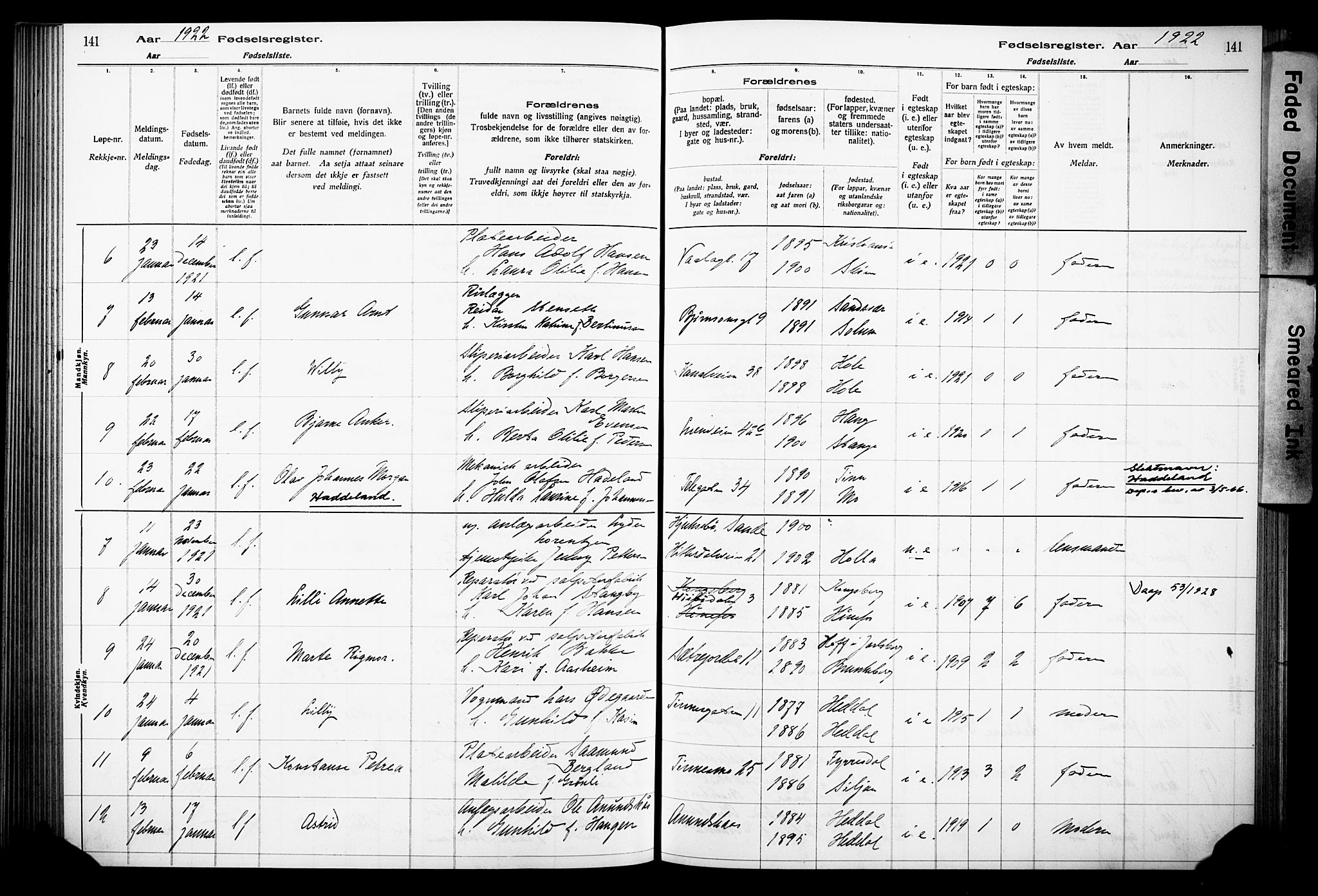 Notodden kirkebøker, SAKO/A-290/J/Ja/L0001: Birth register no. 1, 1916-1924, p. 141