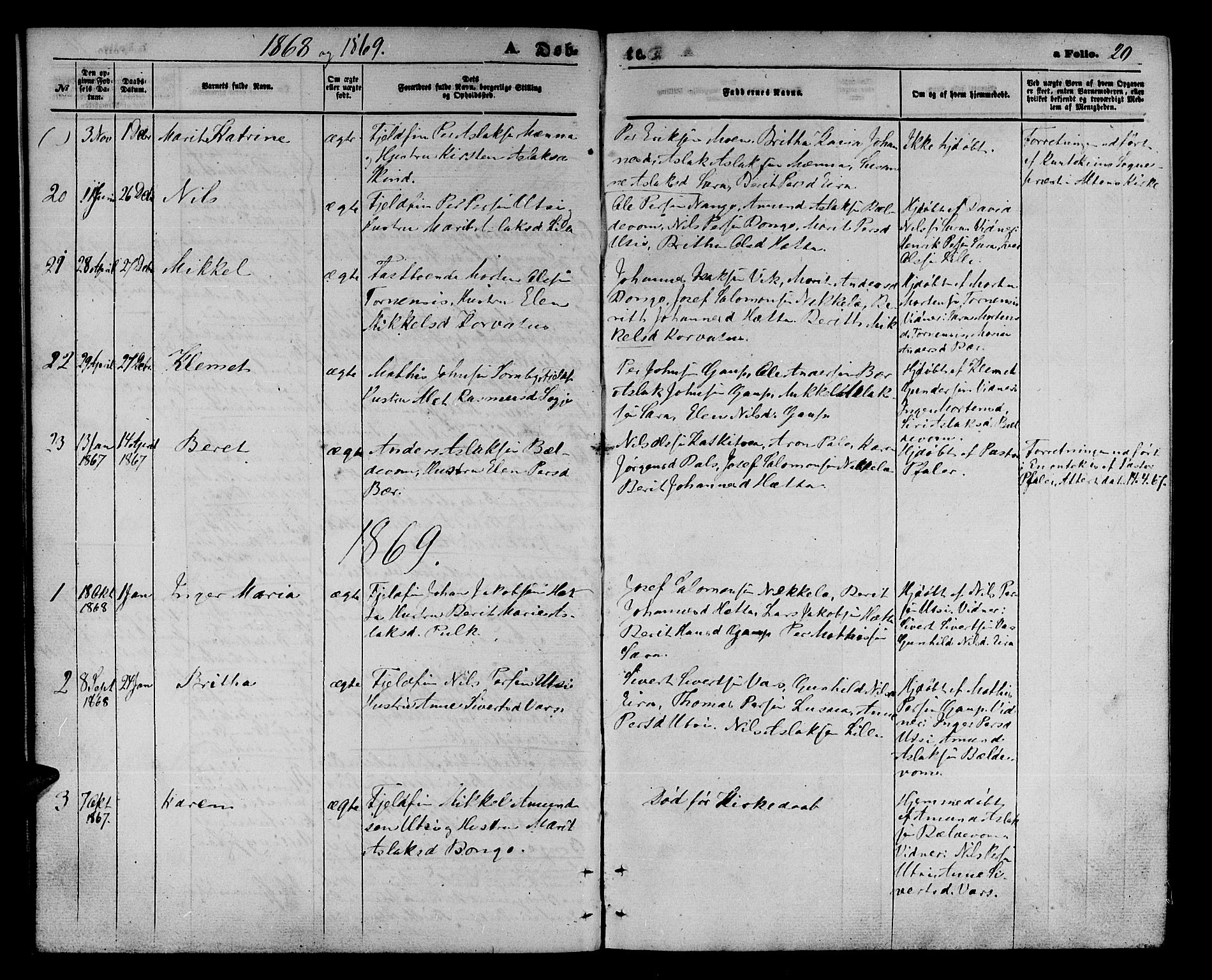 Kautokeino sokneprestembete, AV/SATØ-S-1340/H/Hb/L0001.klokk: Parish register (copy) no. 1, 1862-1878, p. 20