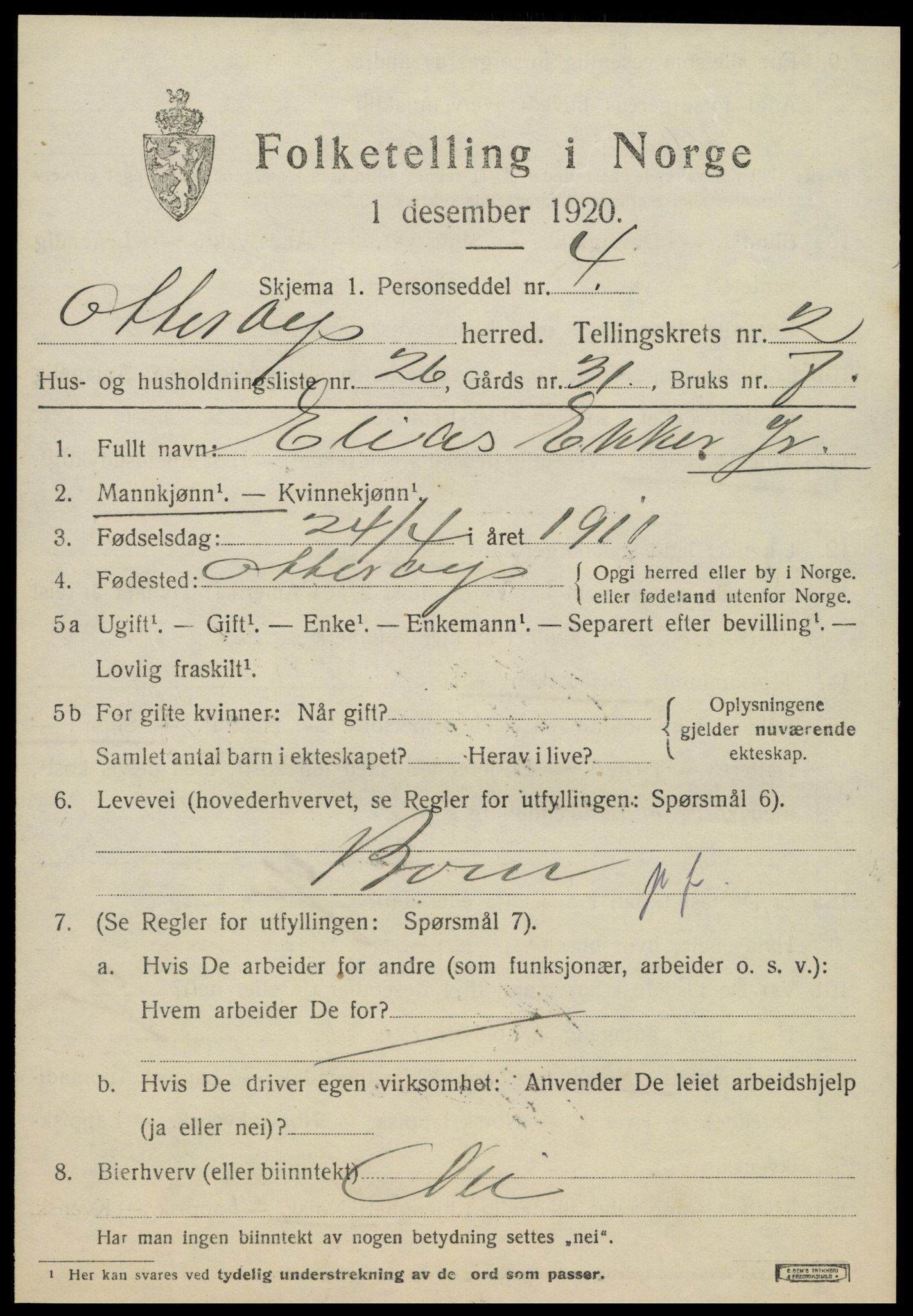 SAT, 1920 census for Otterøy, 1920, p. 1399