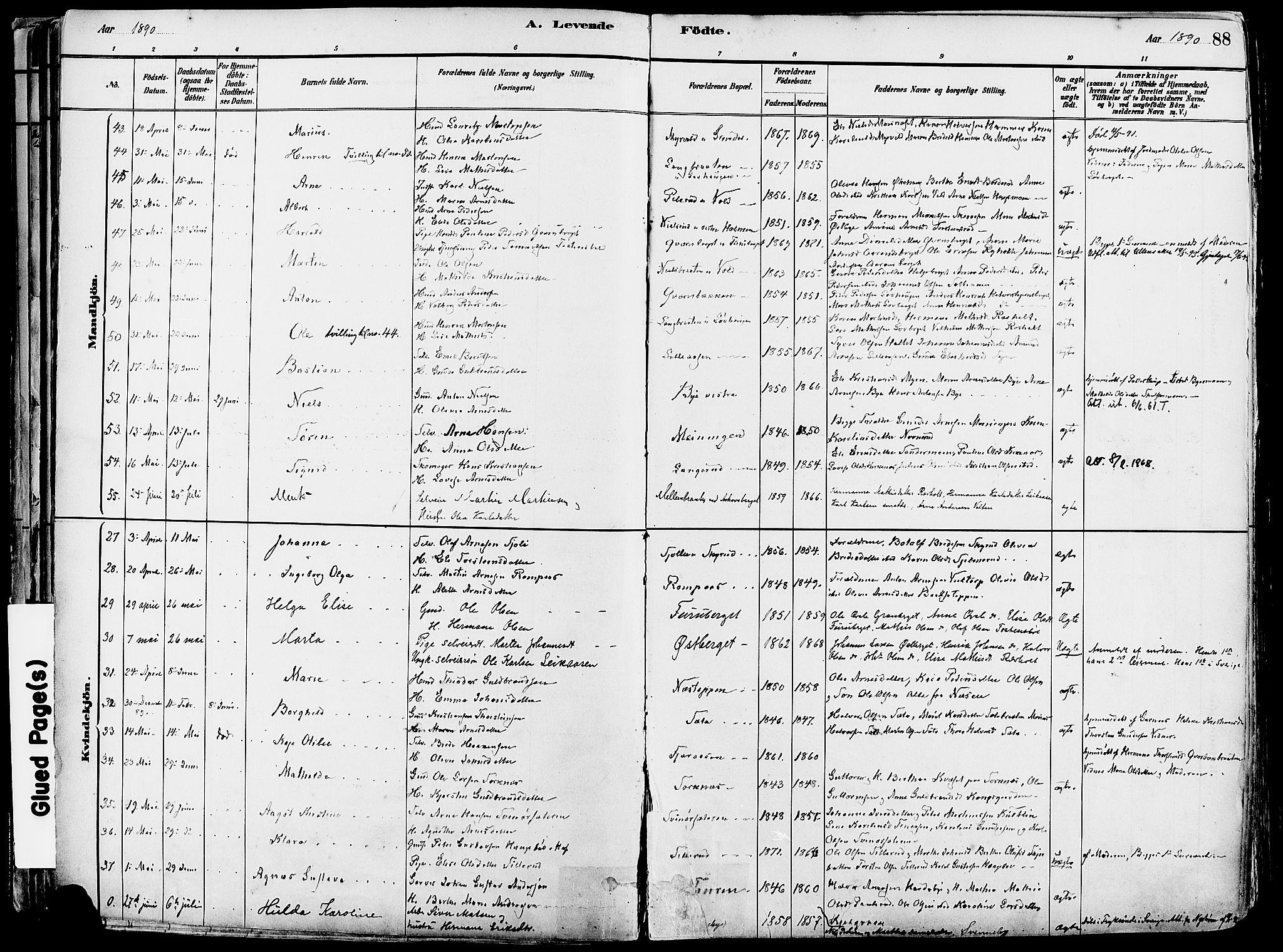 Grue prestekontor, AV/SAH-PREST-036/H/Ha/Haa/L0012: Parish register (official) no. 12, 1881-1897, p. 88