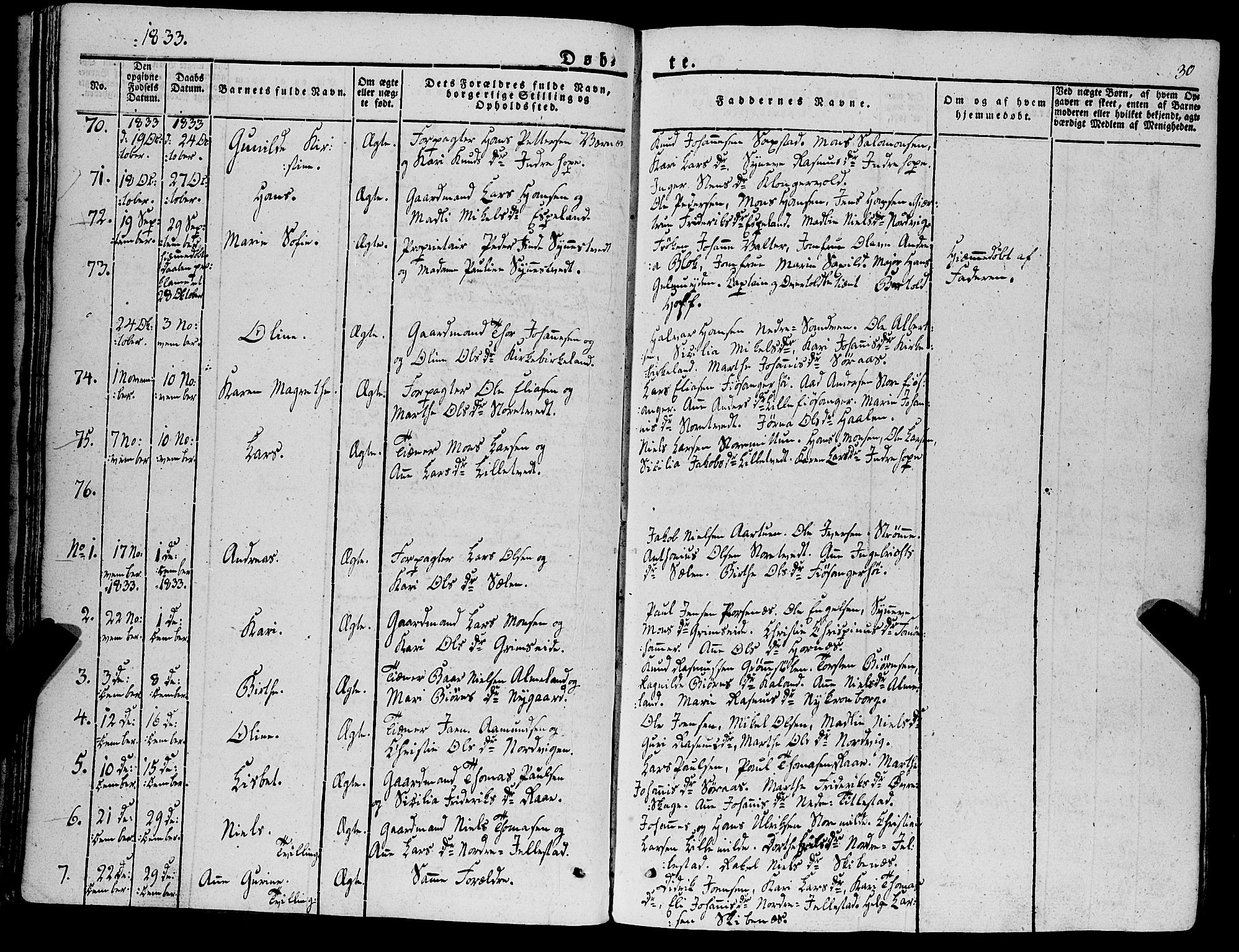 Fana Sokneprestembete, SAB/A-75101/H/Haa/Haaa/L0008: Parish register (official) no. A 8, 1829-1851, p. 30