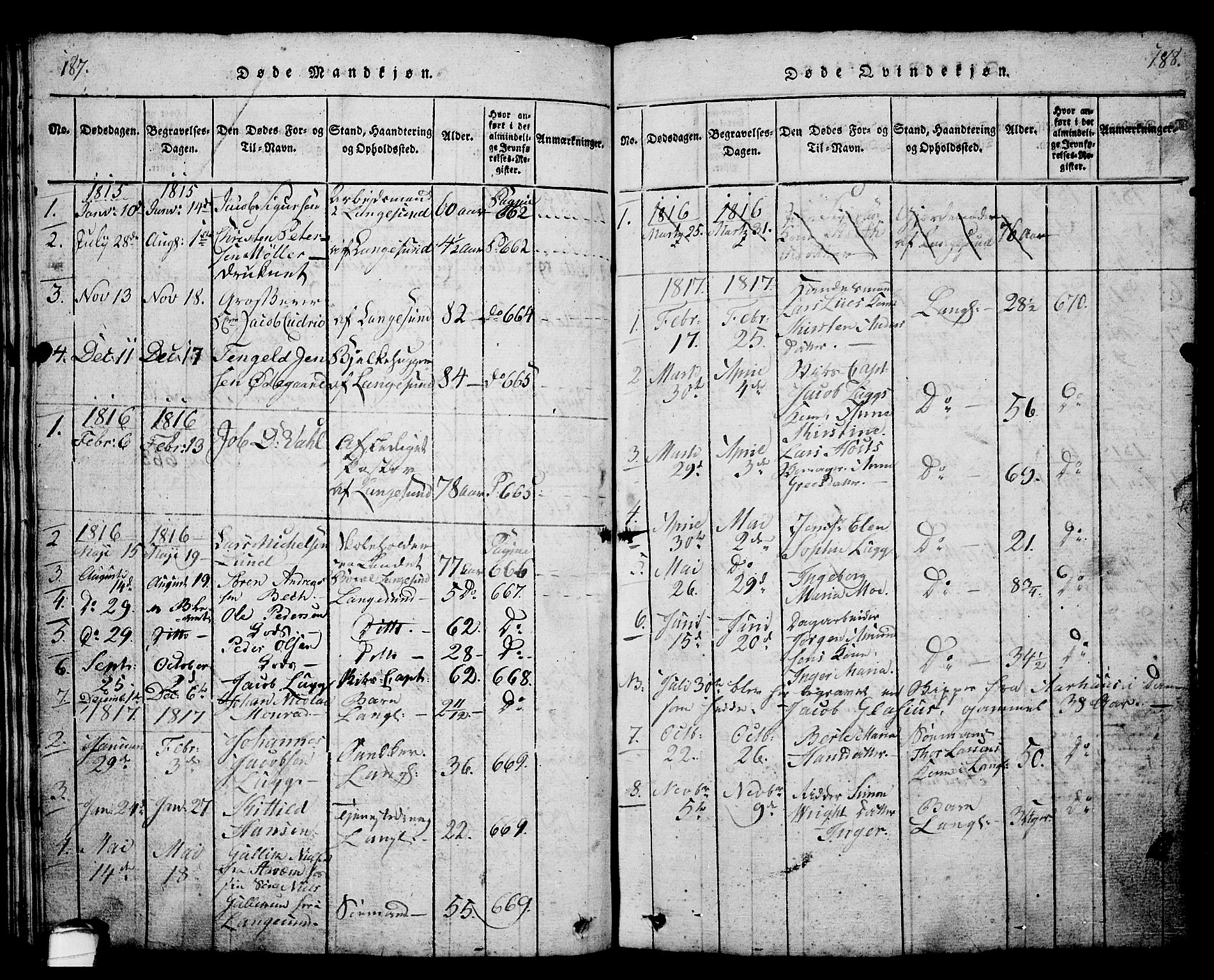 Langesund kirkebøker, AV/SAKO-A-280/G/Ga/L0003: Parish register (copy) no. 3, 1815-1858, p. 187-188