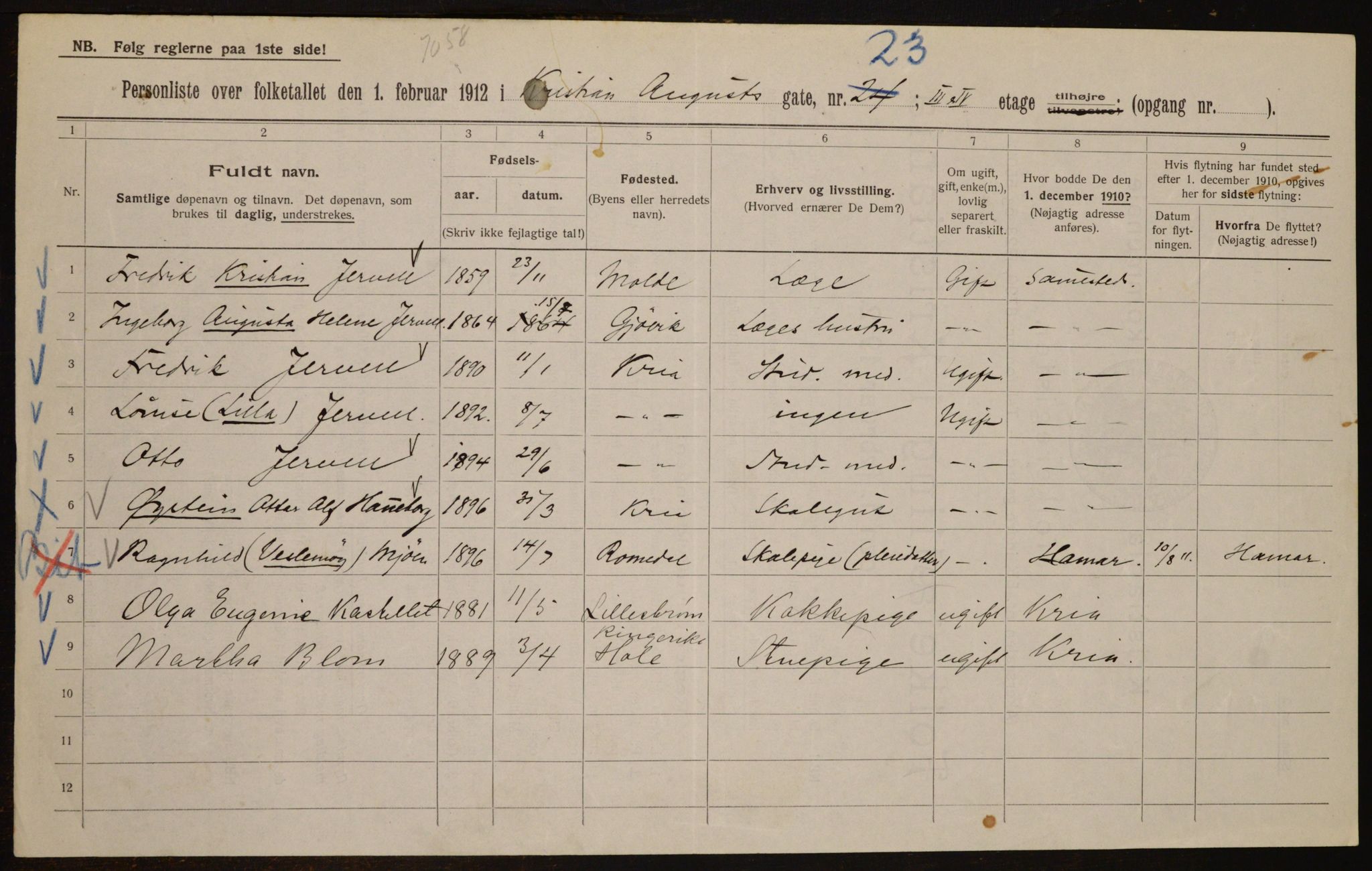 OBA, Municipal Census 1912 for Kristiania, 1912, p. 54373