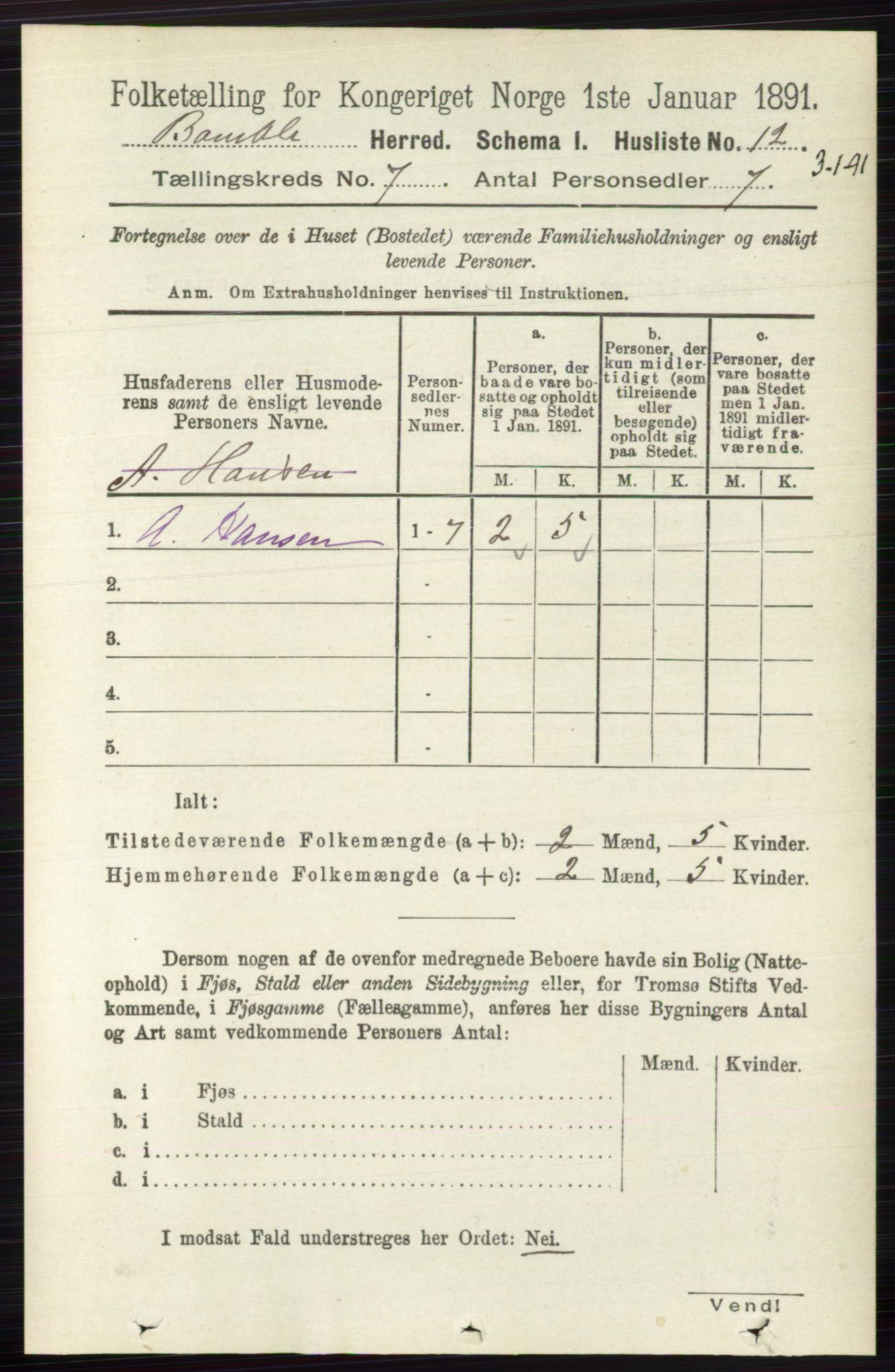 RA, 1891 census for 0814 Bamble, 1891, p. 2905