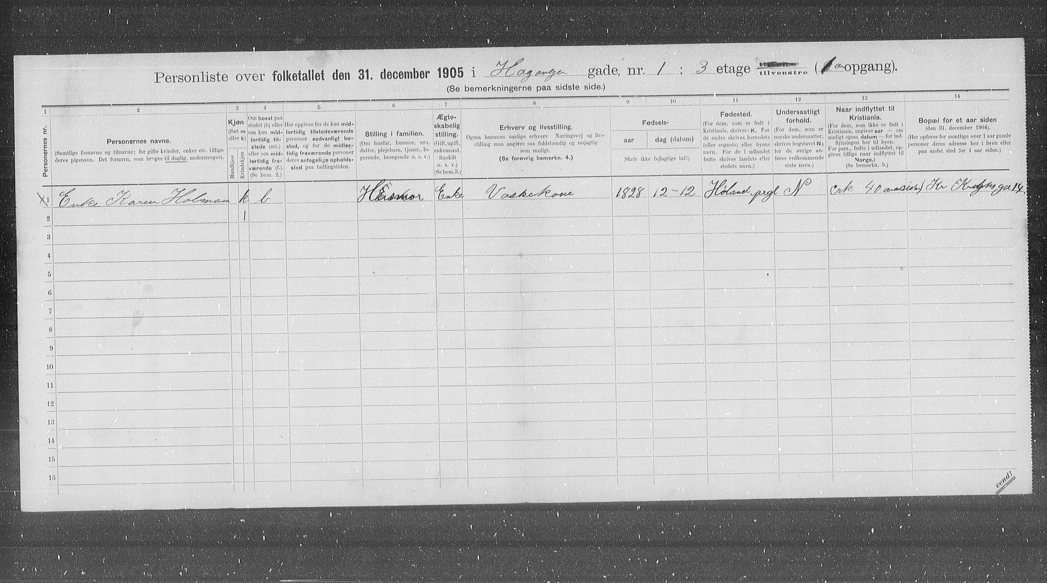 OBA, Municipal Census 1905 for Kristiania, 1905, p. 22520