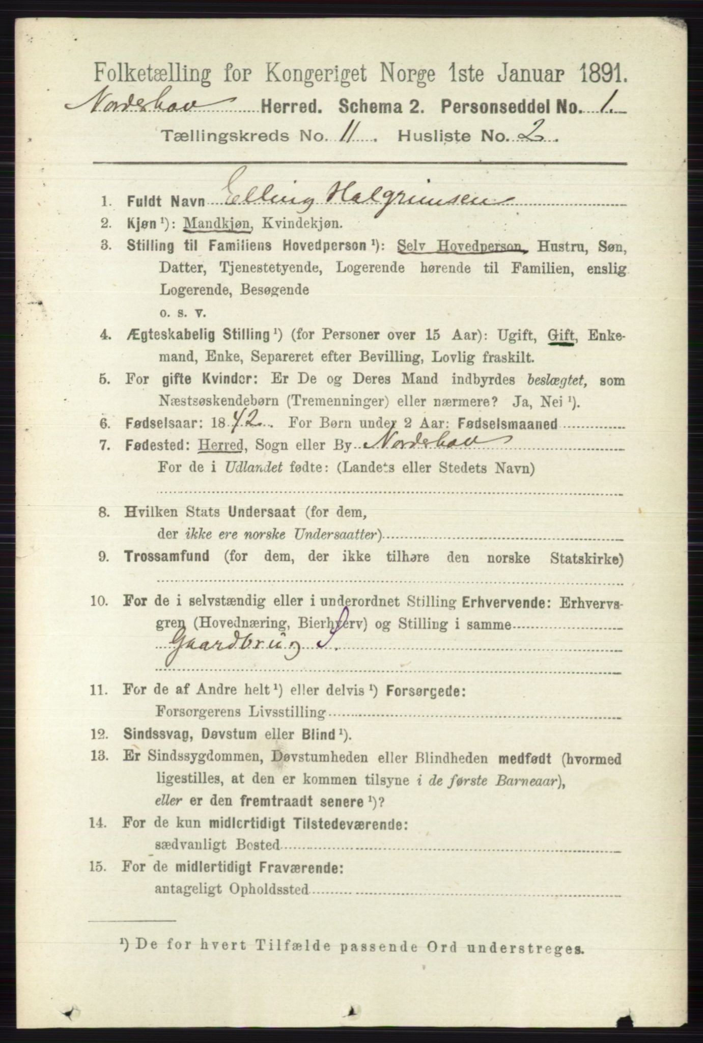 RA, 1891 census for 0613 Norderhov, 1891, p. 8071