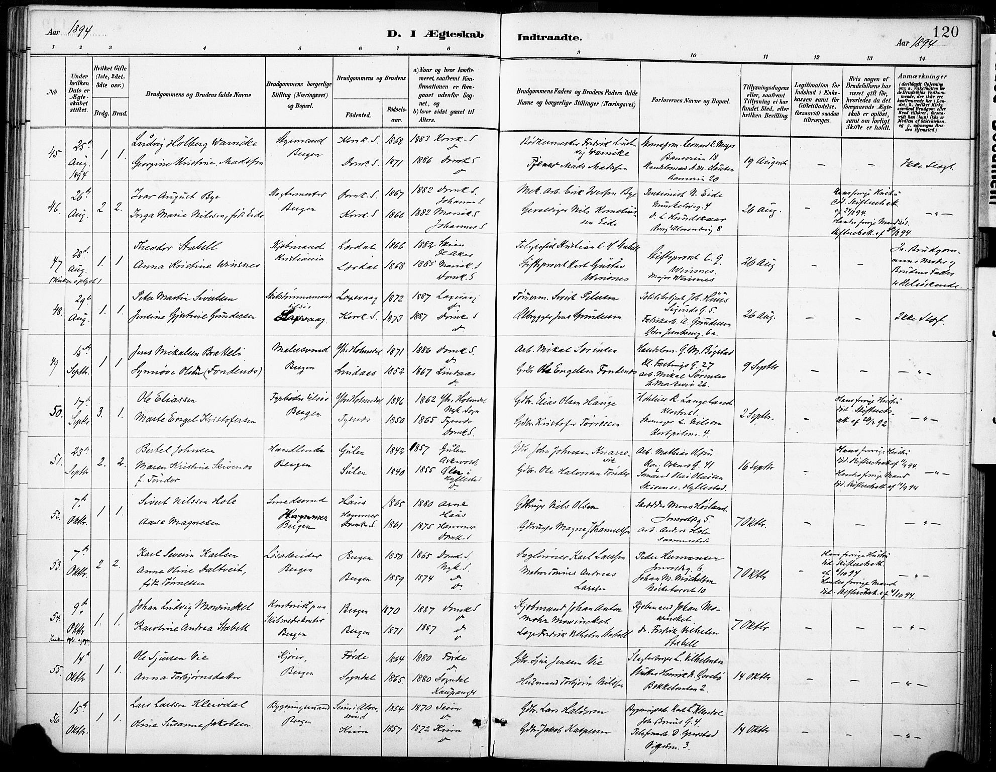 Domkirken sokneprestembete, SAB/A-74801/H/Haa/L0037: Parish register (official) no. D 4, 1880-1907, p. 120