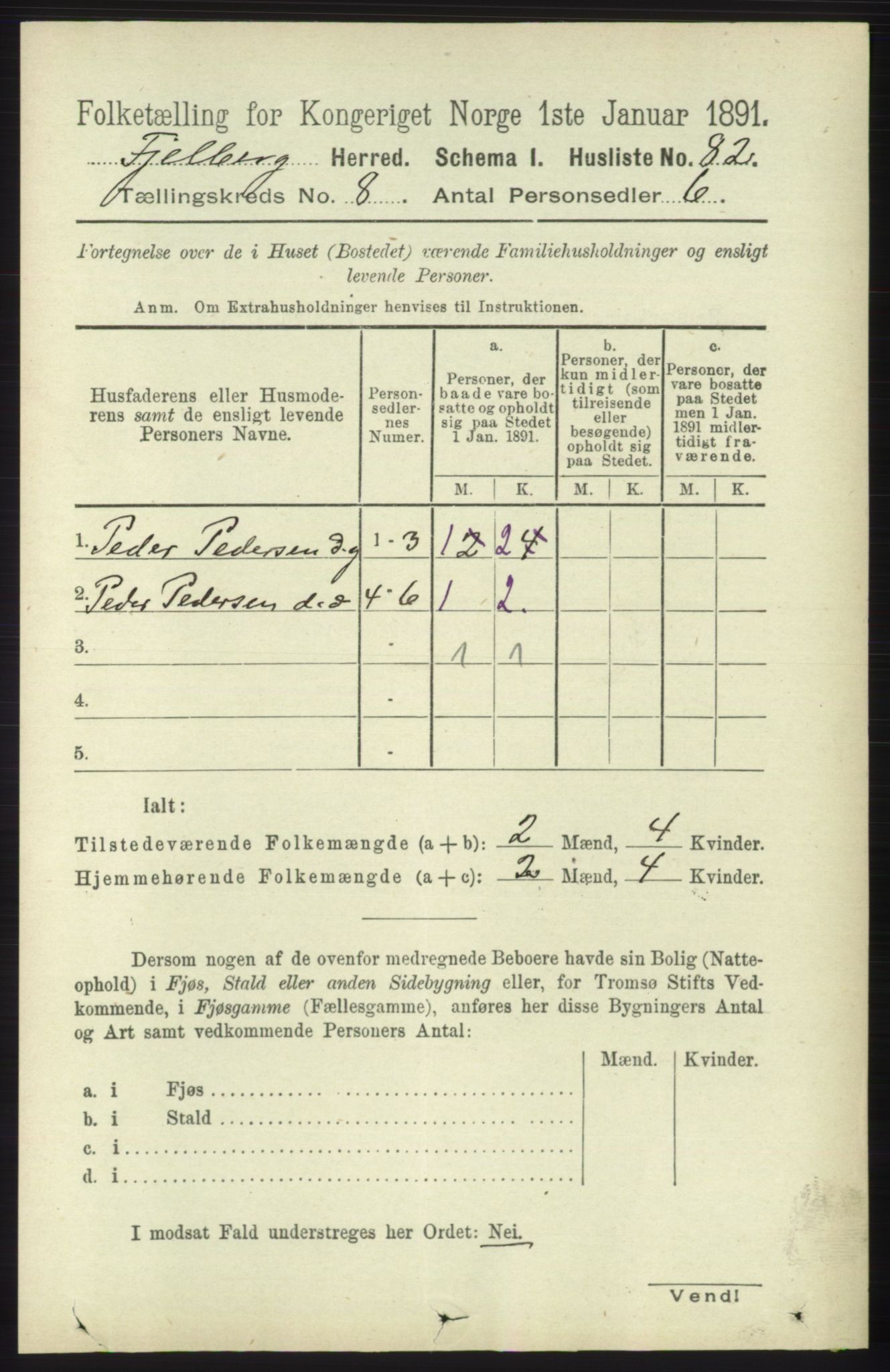 RA, 1891 census for 1213 Fjelberg, 1891, p. 2950