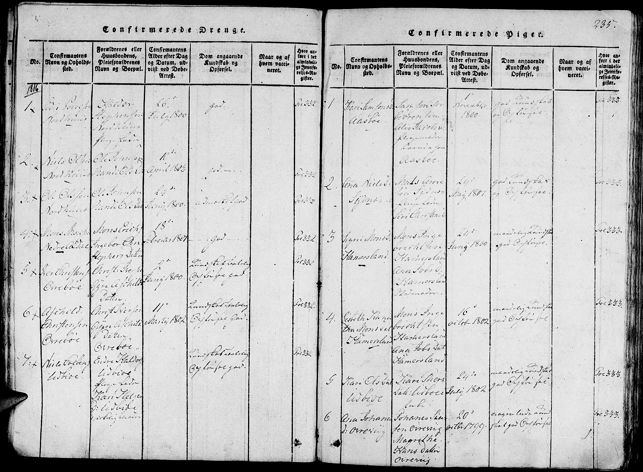 Fjelberg sokneprestembete, SAB/A-75201/H/Haa: Parish register (official) no. A 4, 1816-1822, p. 235