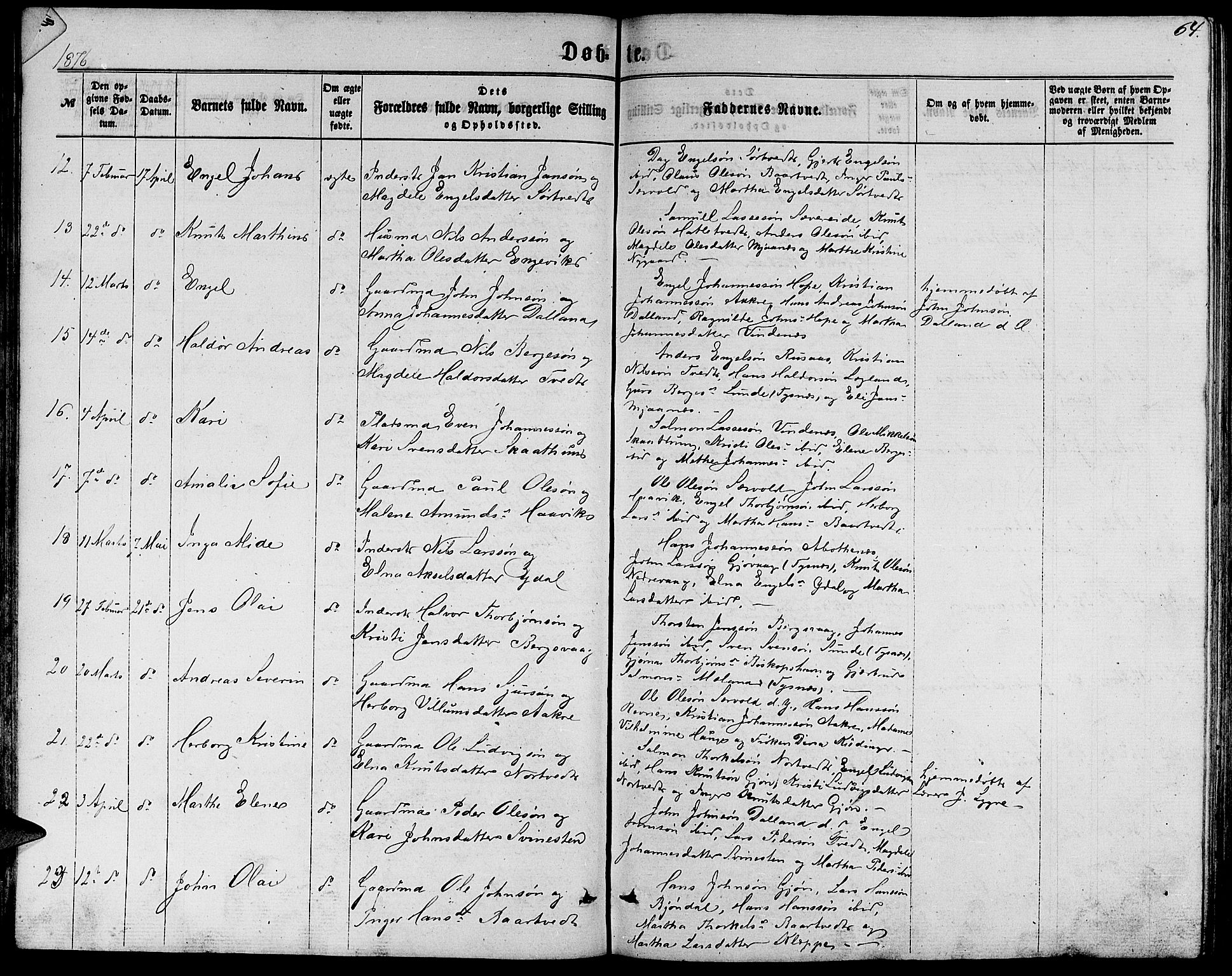 Fusa sokneprestembete, SAB/A-75401/H/Hab: Parish register (copy) no. C 1, 1861-1885, p. 64