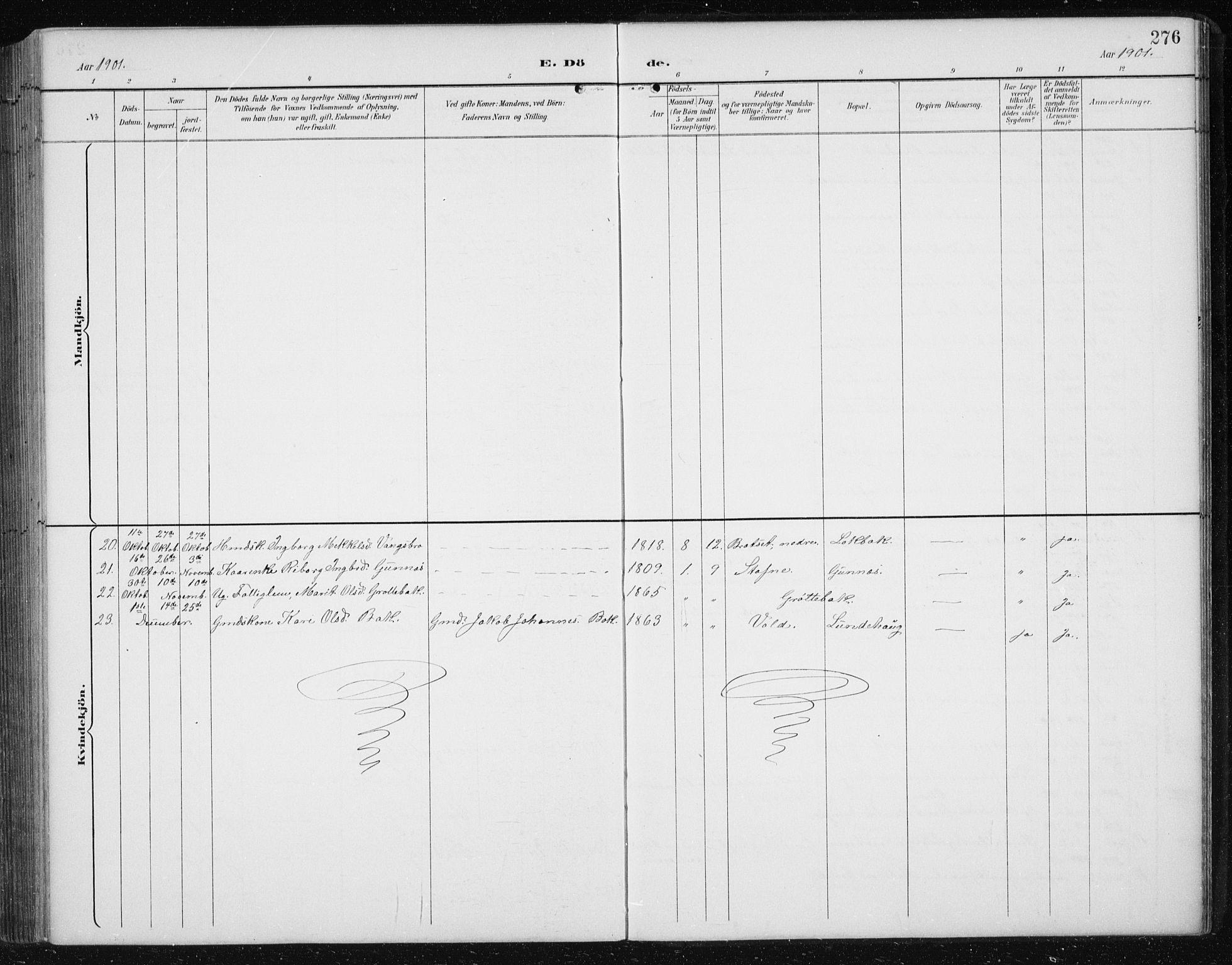 Ministerialprotokoller, klokkerbøker og fødselsregistre - Sør-Trøndelag, SAT/A-1456/674/L0876: Parish register (copy) no. 674C03, 1892-1912, p. 276