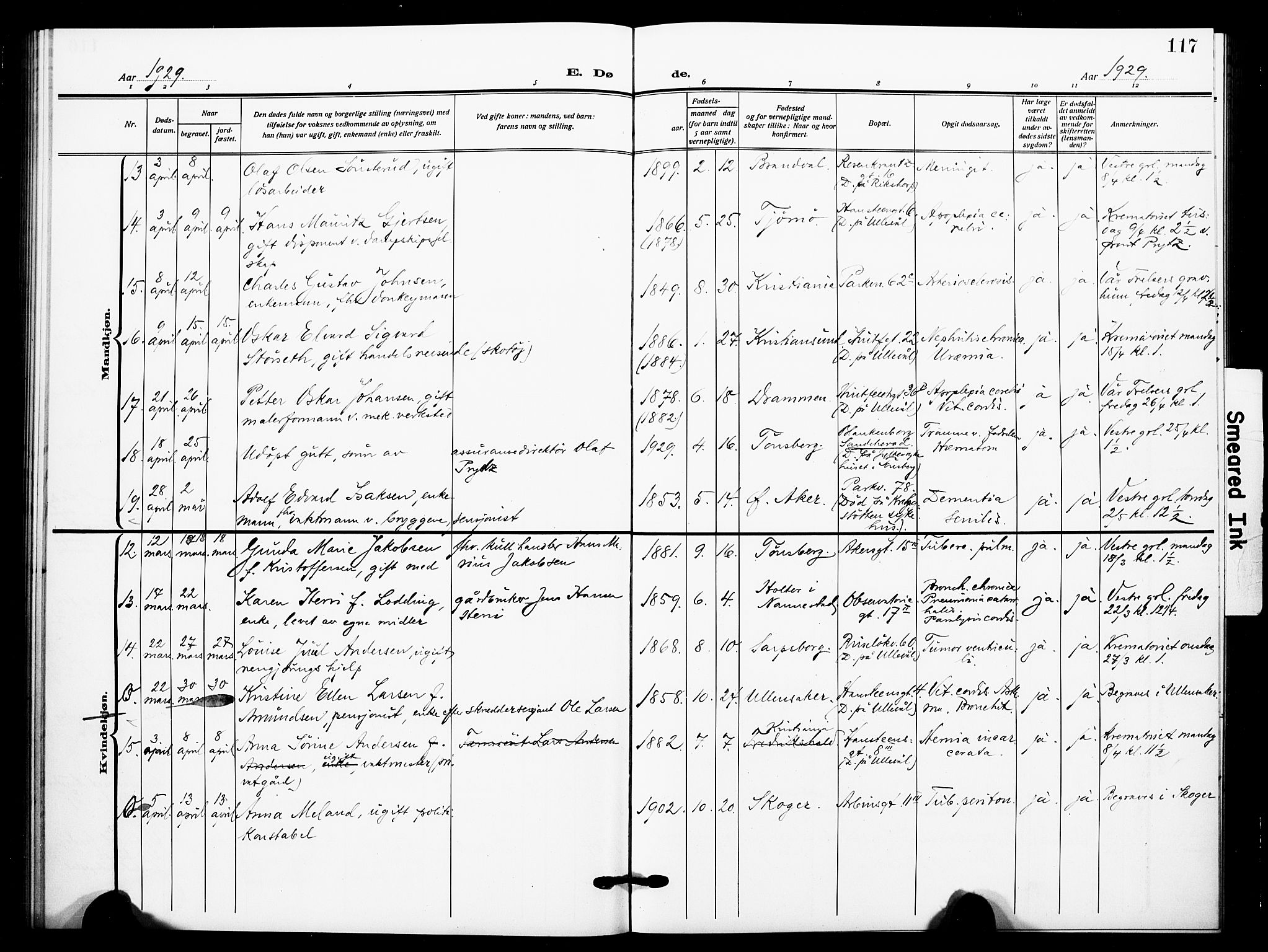 Johannes prestekontor Kirkebøker, AV/SAO-A-10852/F/Fa/L0012: Parish register (official) no. 12, 1918-1930, p. 117