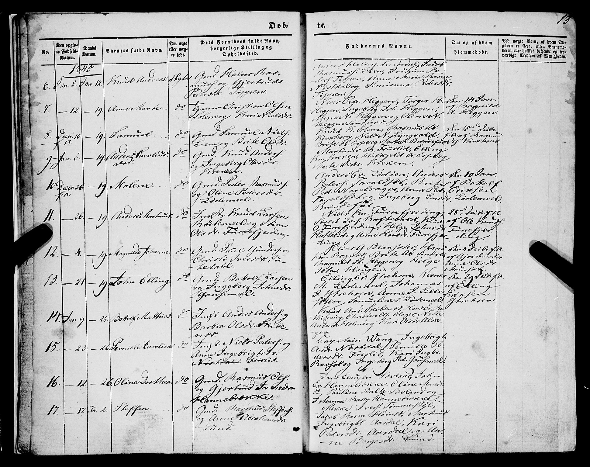 Eid sokneprestembete, AV/SAB-A-82301/H/Haa/Haaa/L0007: Parish register (official) no. A 7, 1844-1858, p. 13