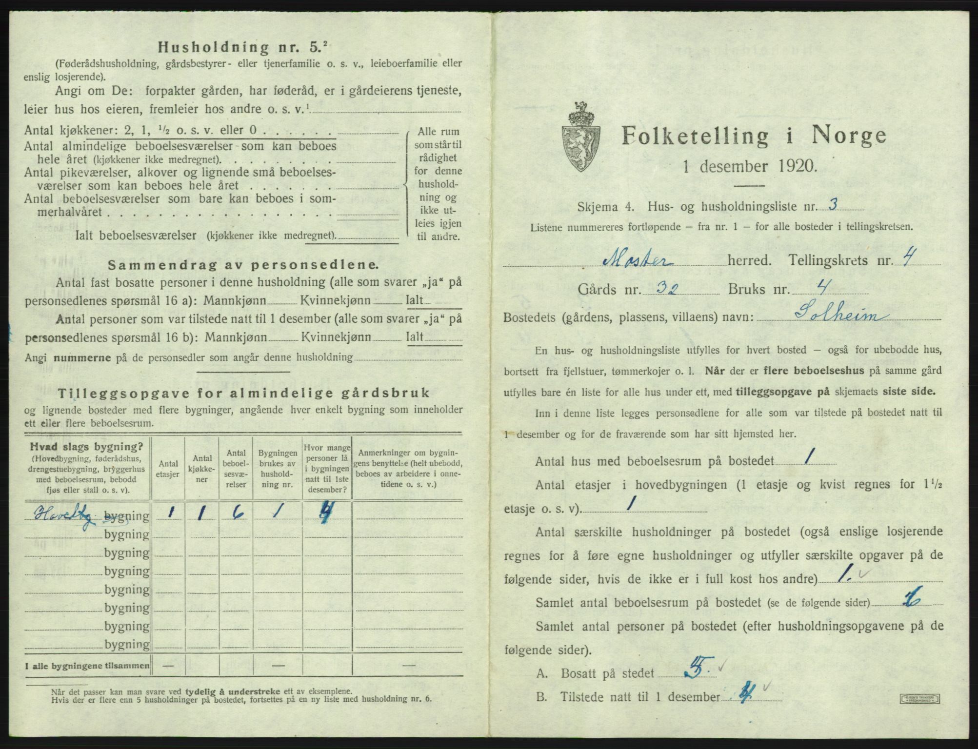 SAB, 1920 census for Moster, 1920, p. 185