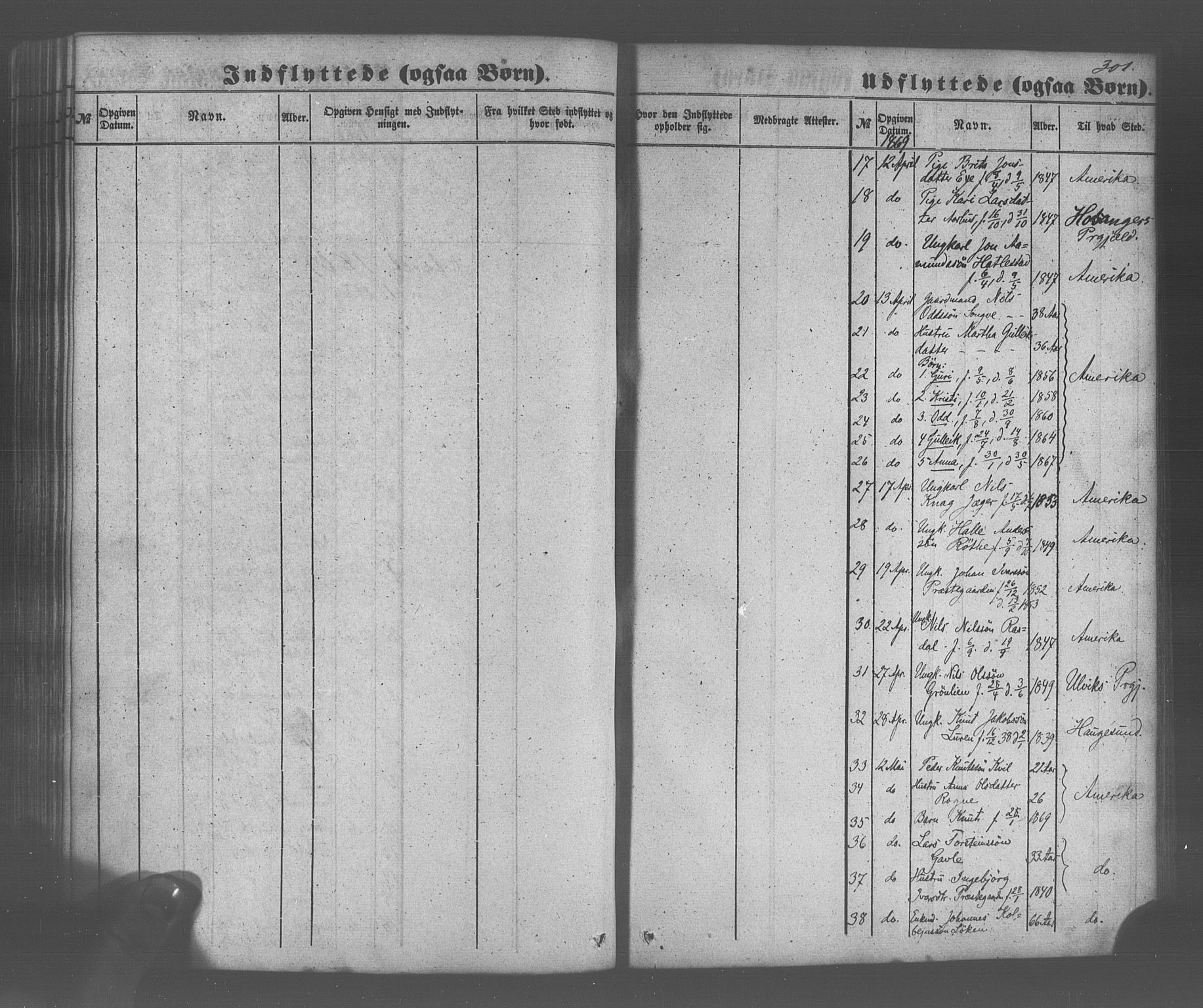 Voss sokneprestembete, SAB/A-79001/H/Haa: Parish register (official) no. A 20, 1855-1886, p. 301