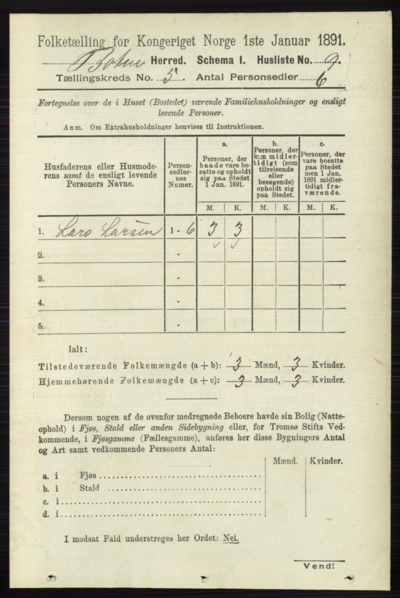 RA, 1891 census for 0715 Botne, 1891, p. 1907