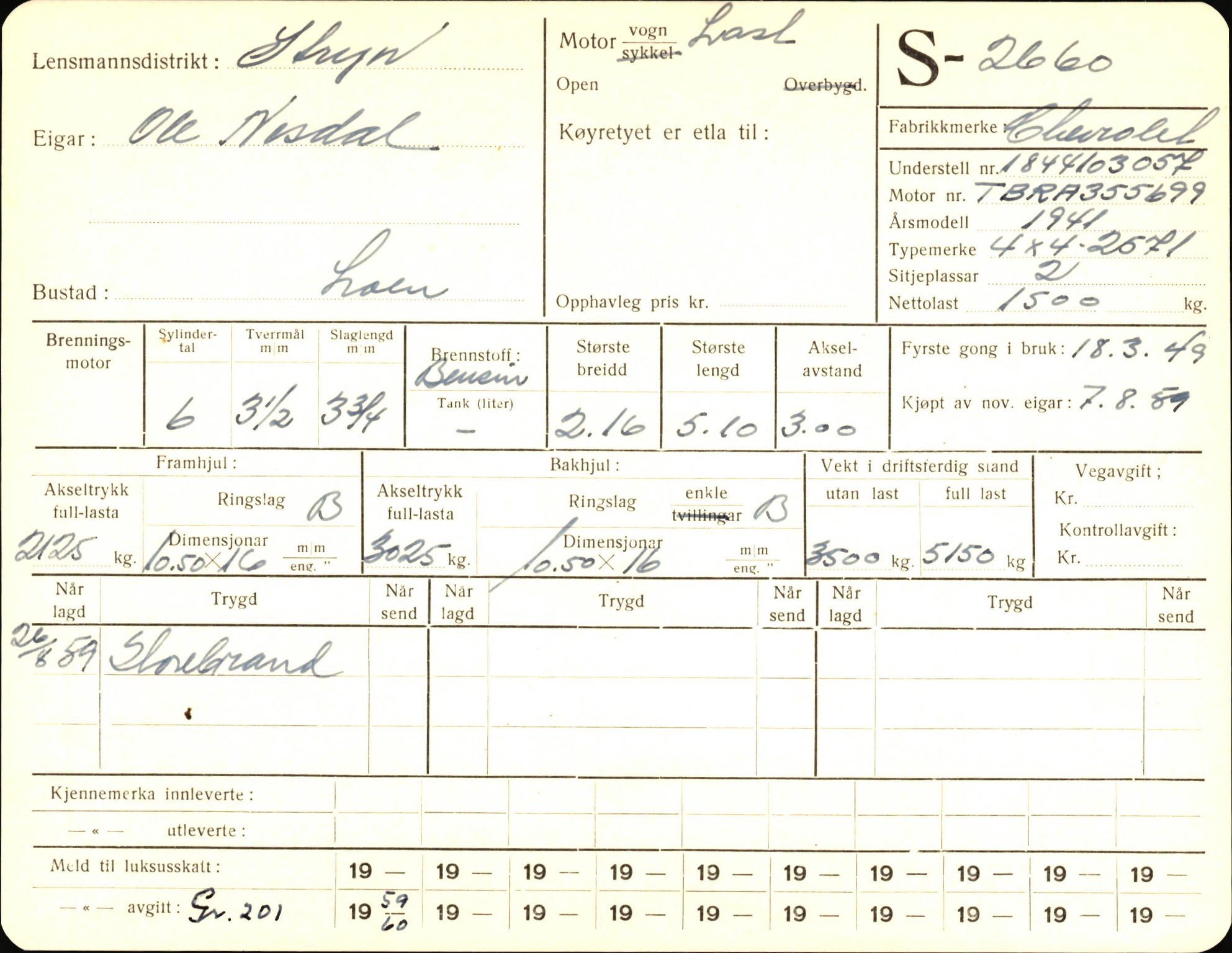 Statens vegvesen, Sogn og Fjordane vegkontor, AV/SAB-A-5301/4/F/L0004: Registerkort utmeldte Fjordane S2500-2700, S7200-7899, 1930-1961, p. 205