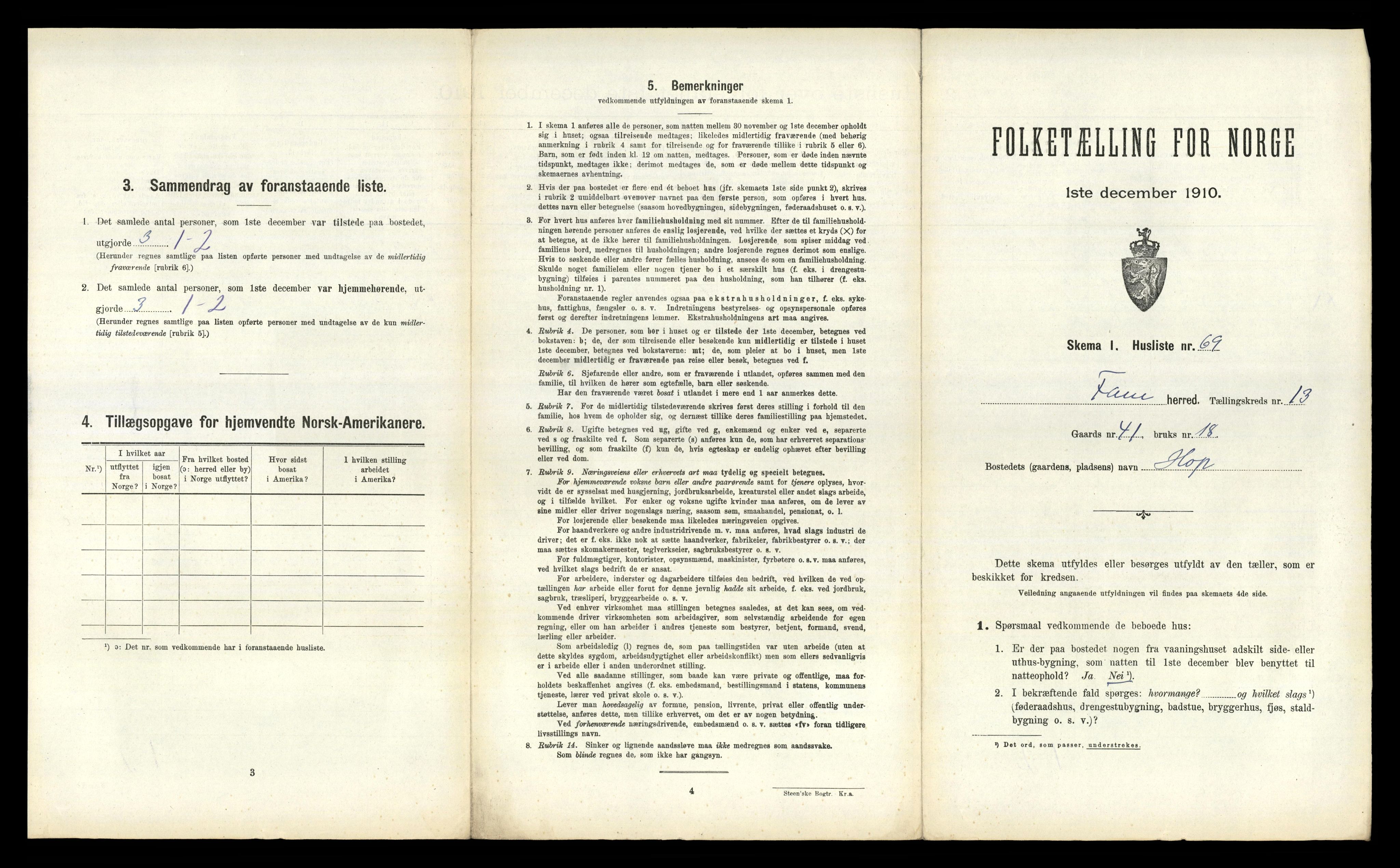 RA, 1910 census for Fana, 1910, p. 1815